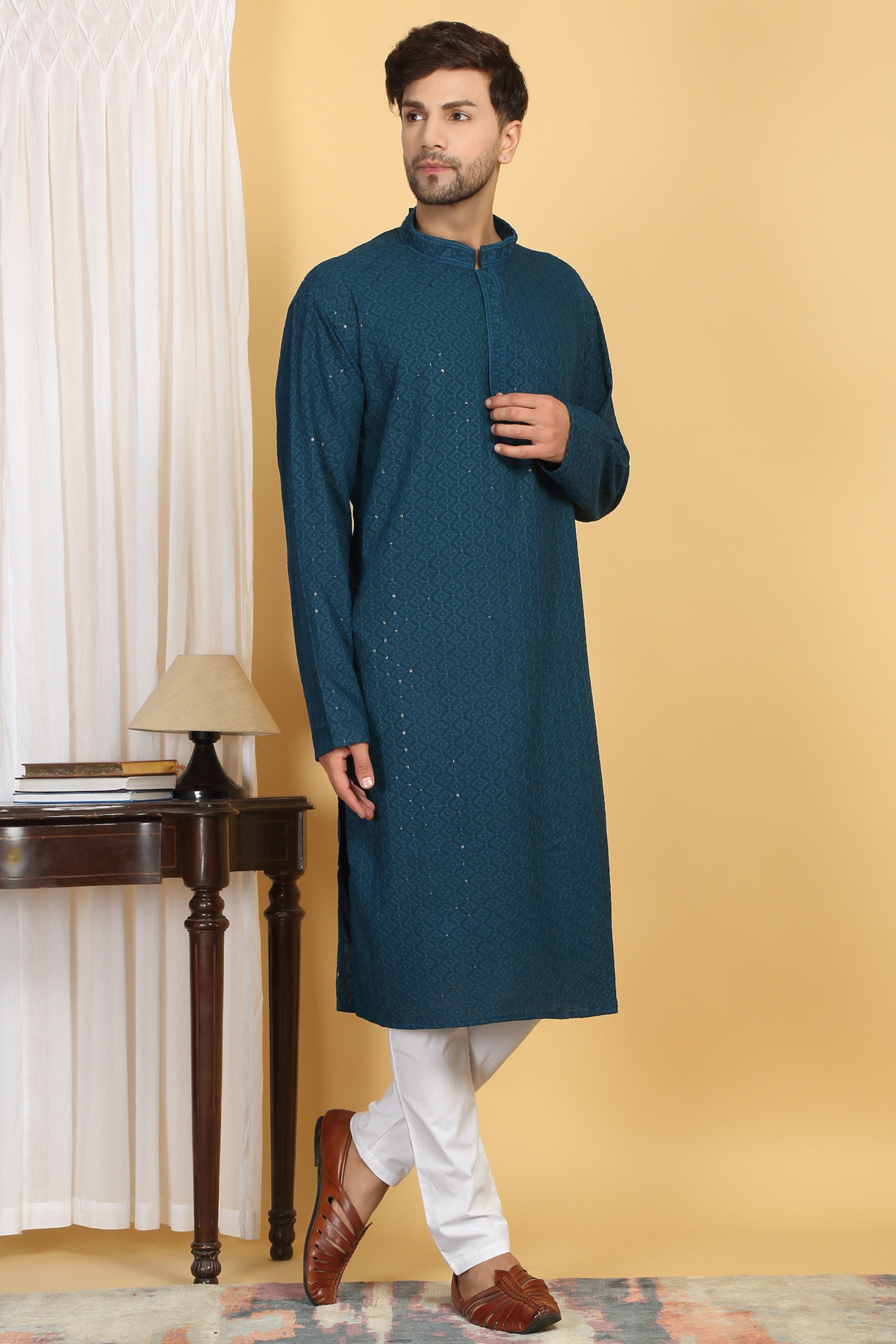 Heera Blue Thread Embroidered Kurta Set