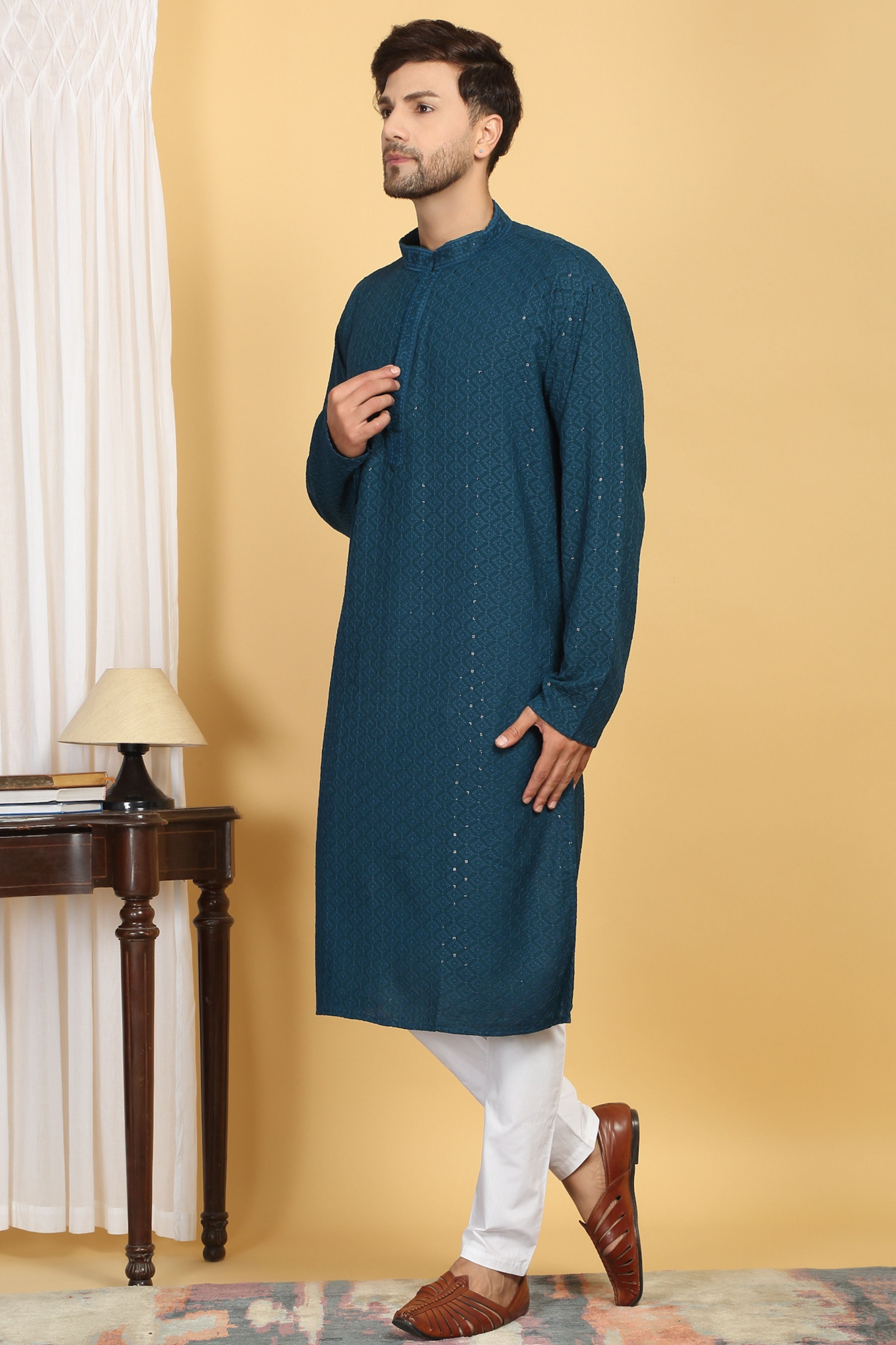 Heera Blue Thread Embroidered Kurta Set