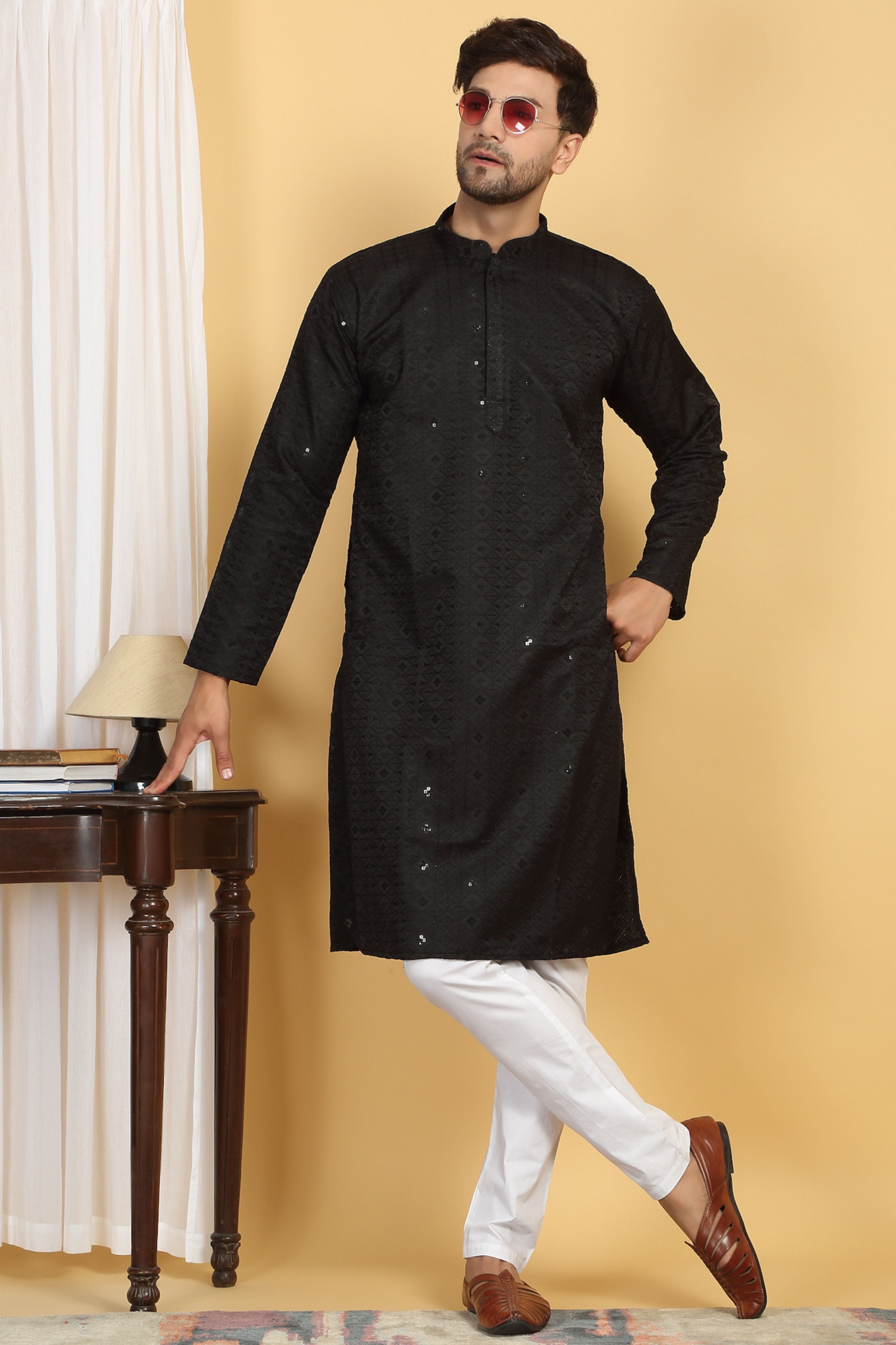 Diamond Thread Embroidered  Kurta Churidaar Set