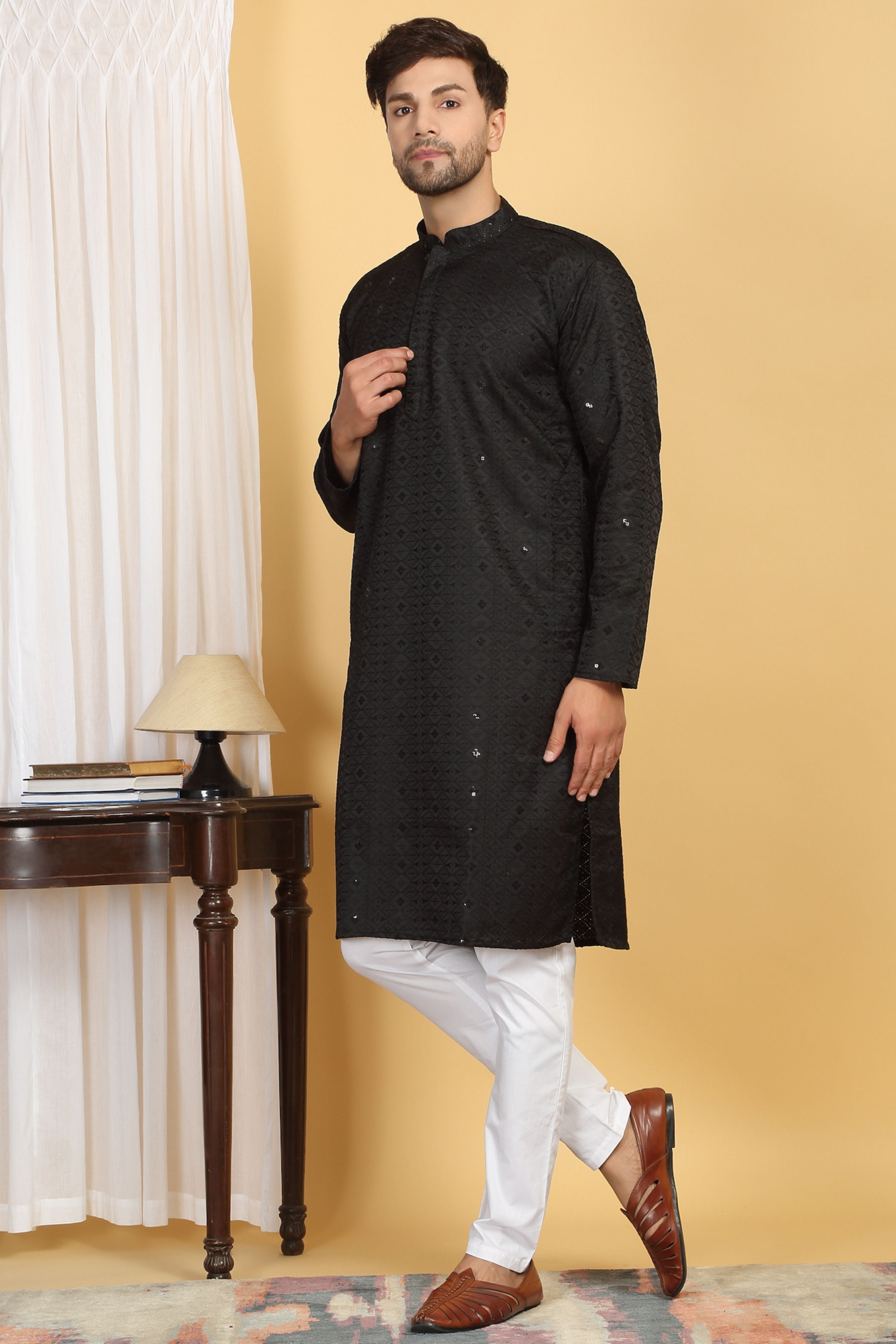 Diamond Thread Embroidered  Kurta Churidaar Set