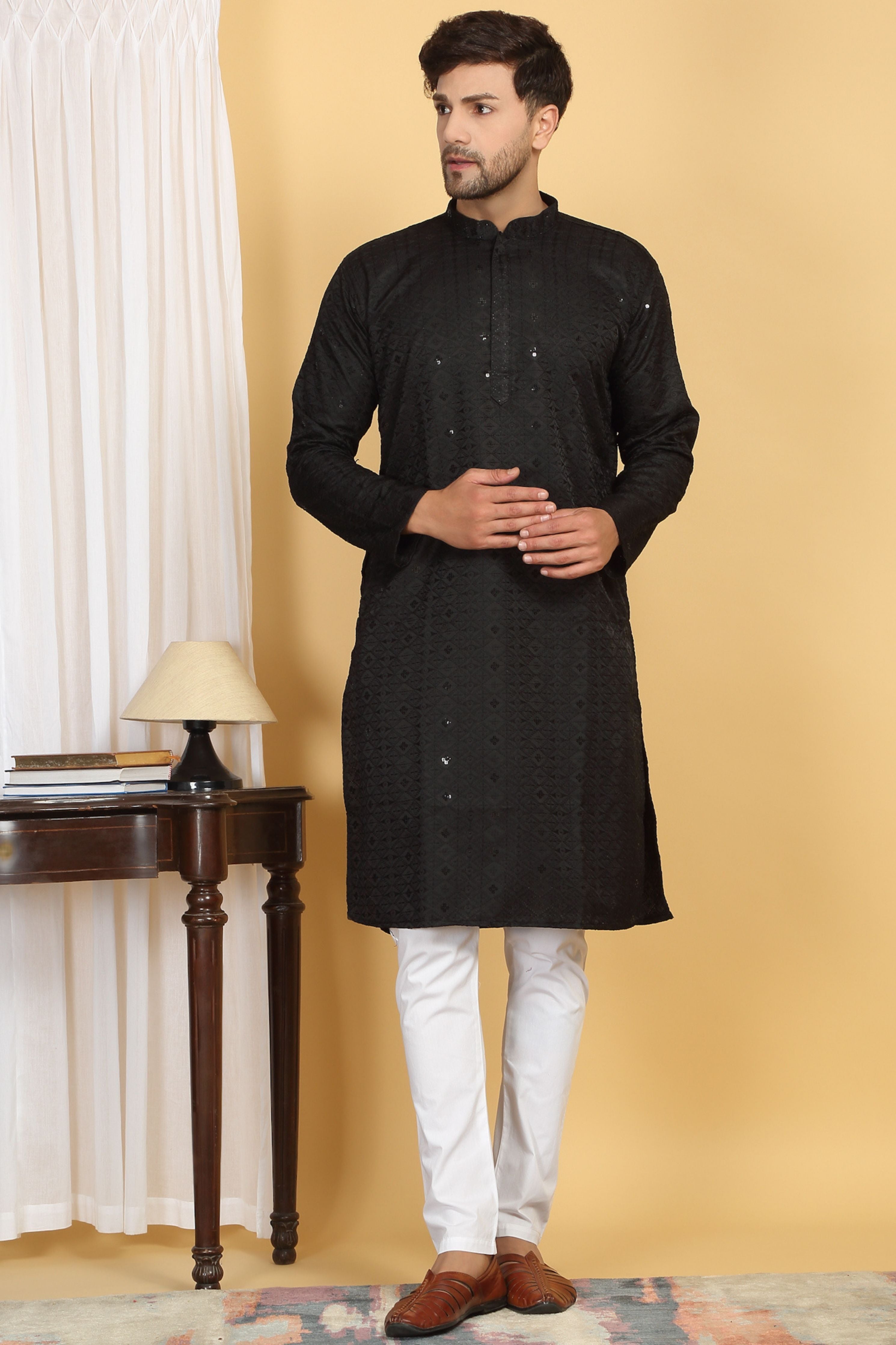 Diamond Thread Embroidered  Kurta Churidaar Set