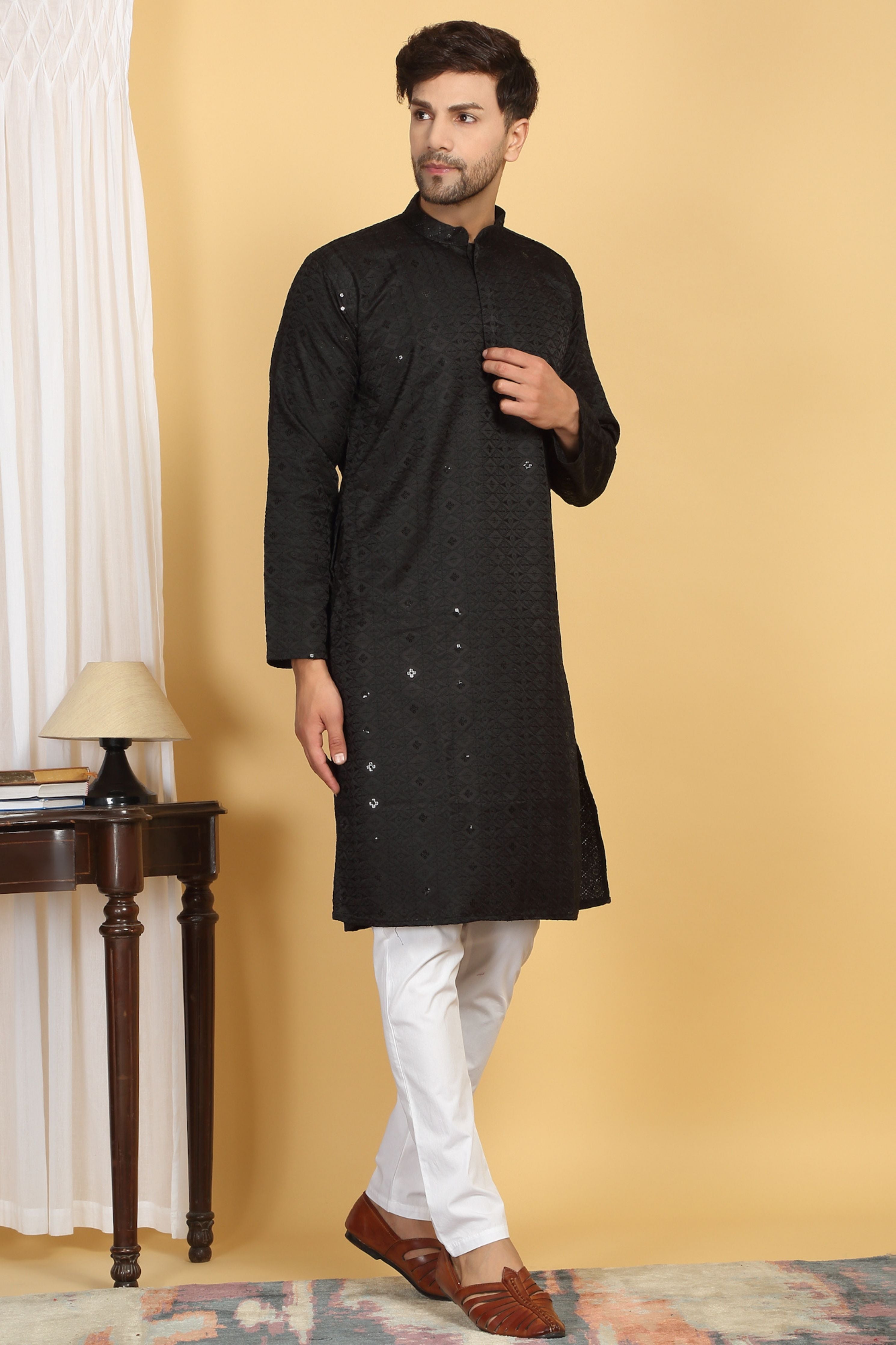 Diamond Thread Embroidered  Kurta Churidaar Set