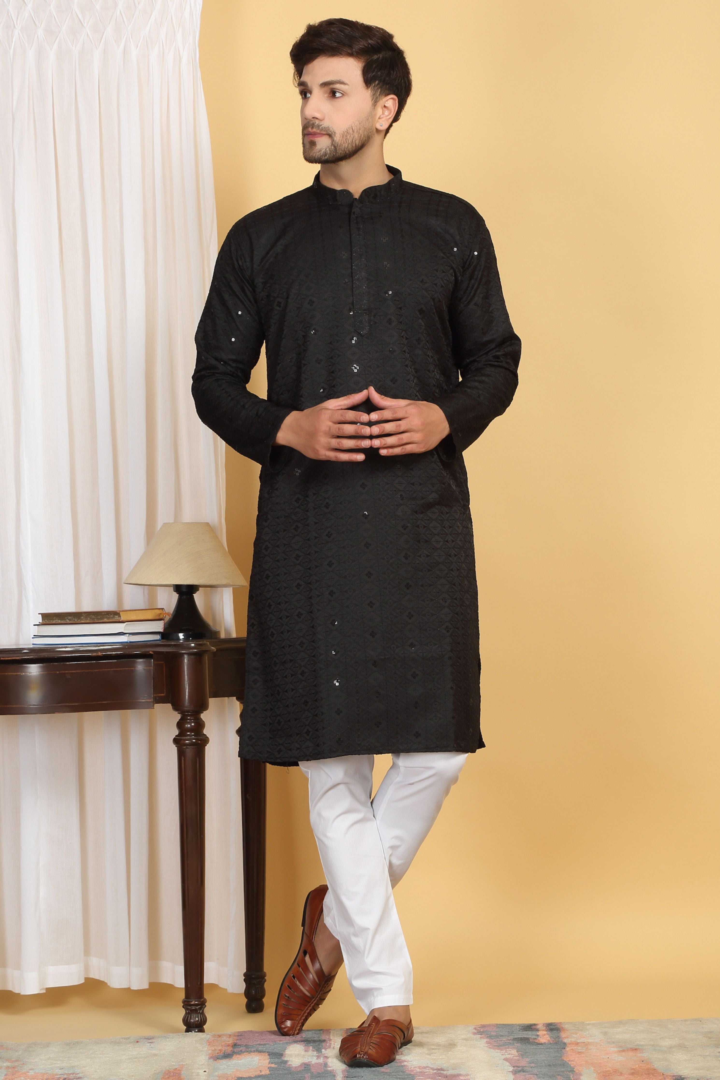 Diamond Thread Embroidered  Kurta Churidaar Set