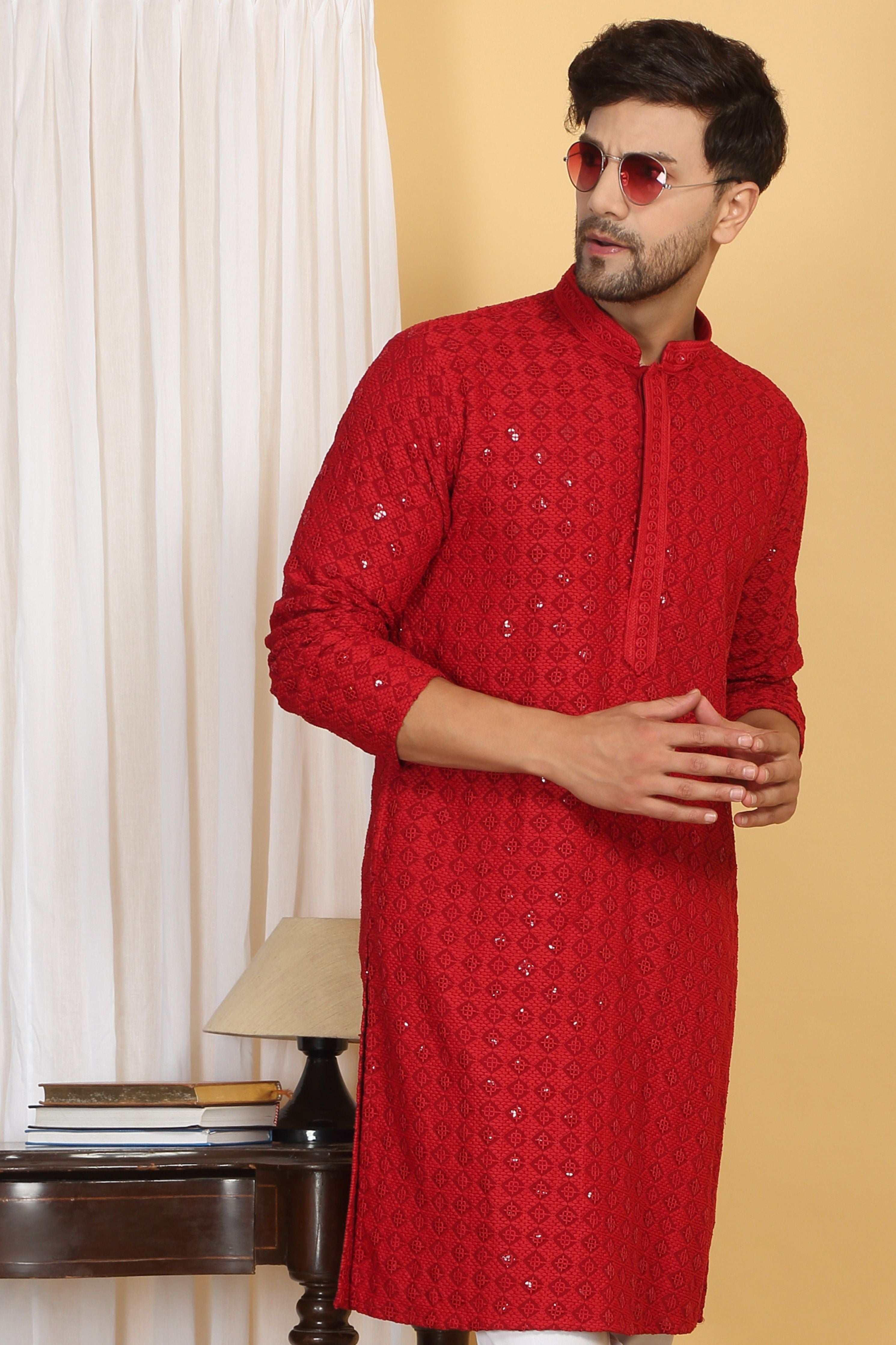 Nav Harsh Red Embroidered Kurta Set