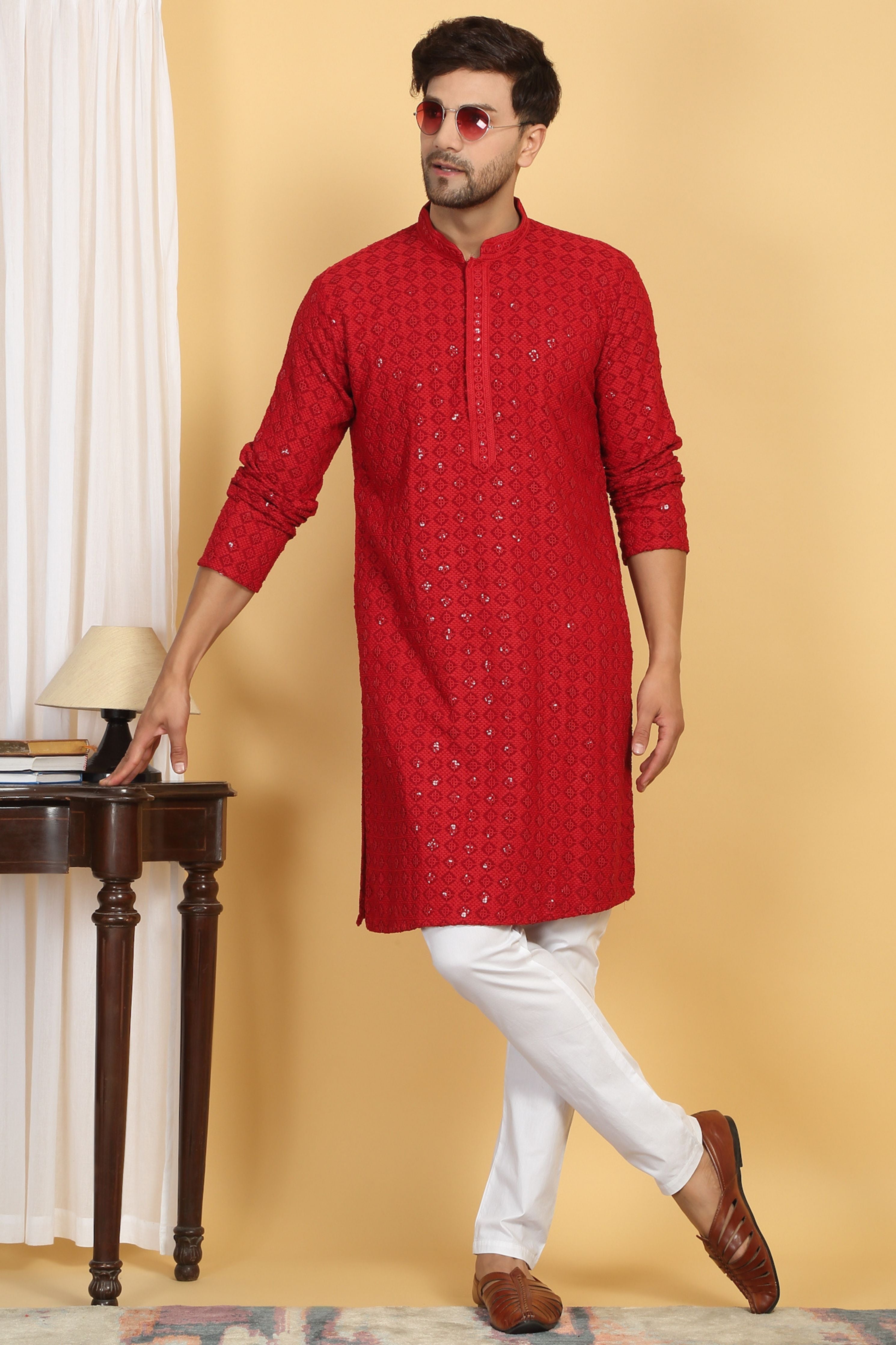 Nav Harsh Red Embroidered Kurta Set