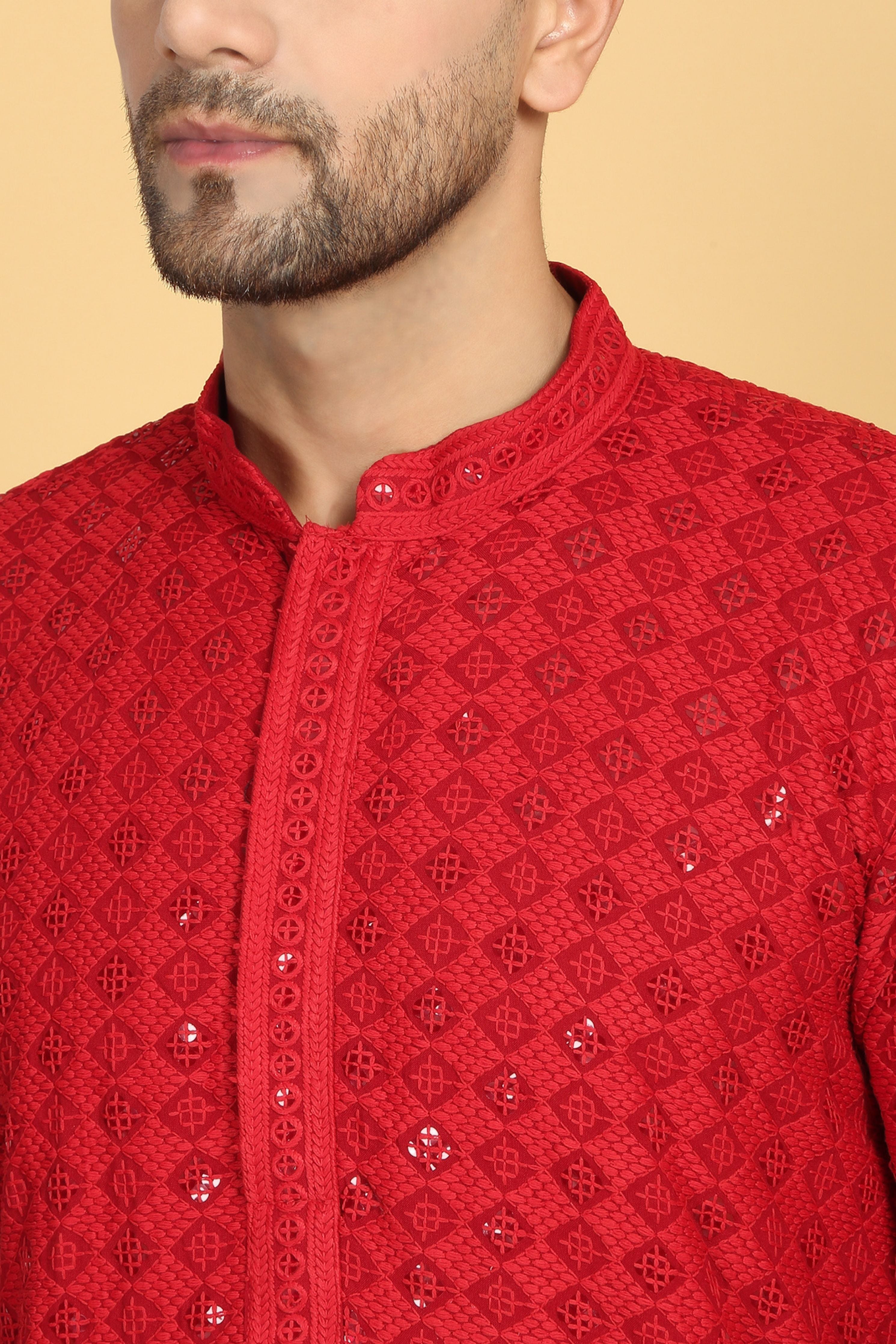 Nav Harsh Red Embroidered Kurta Set