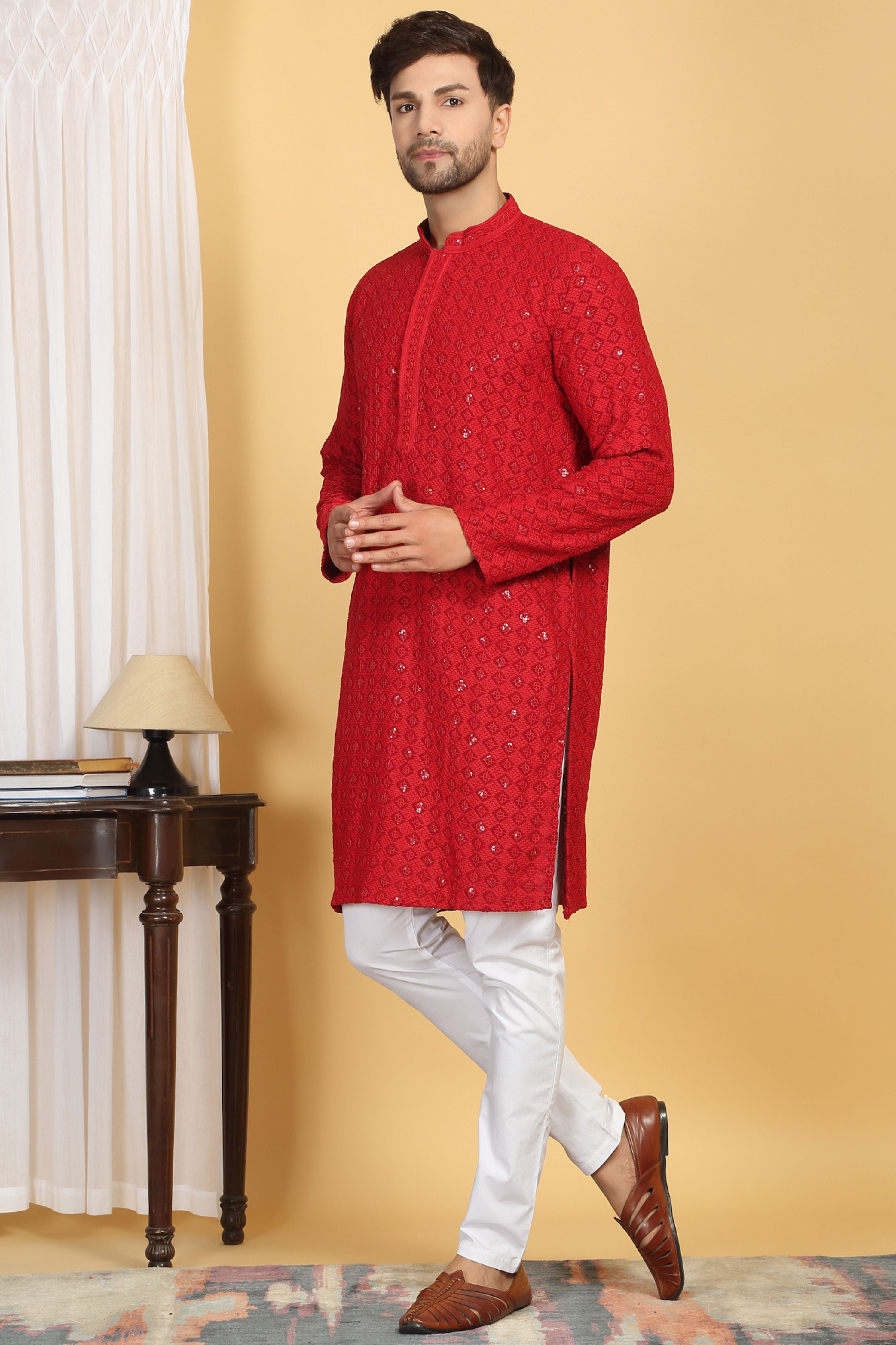 Nav Harsh Red Embroidered Kurta Set