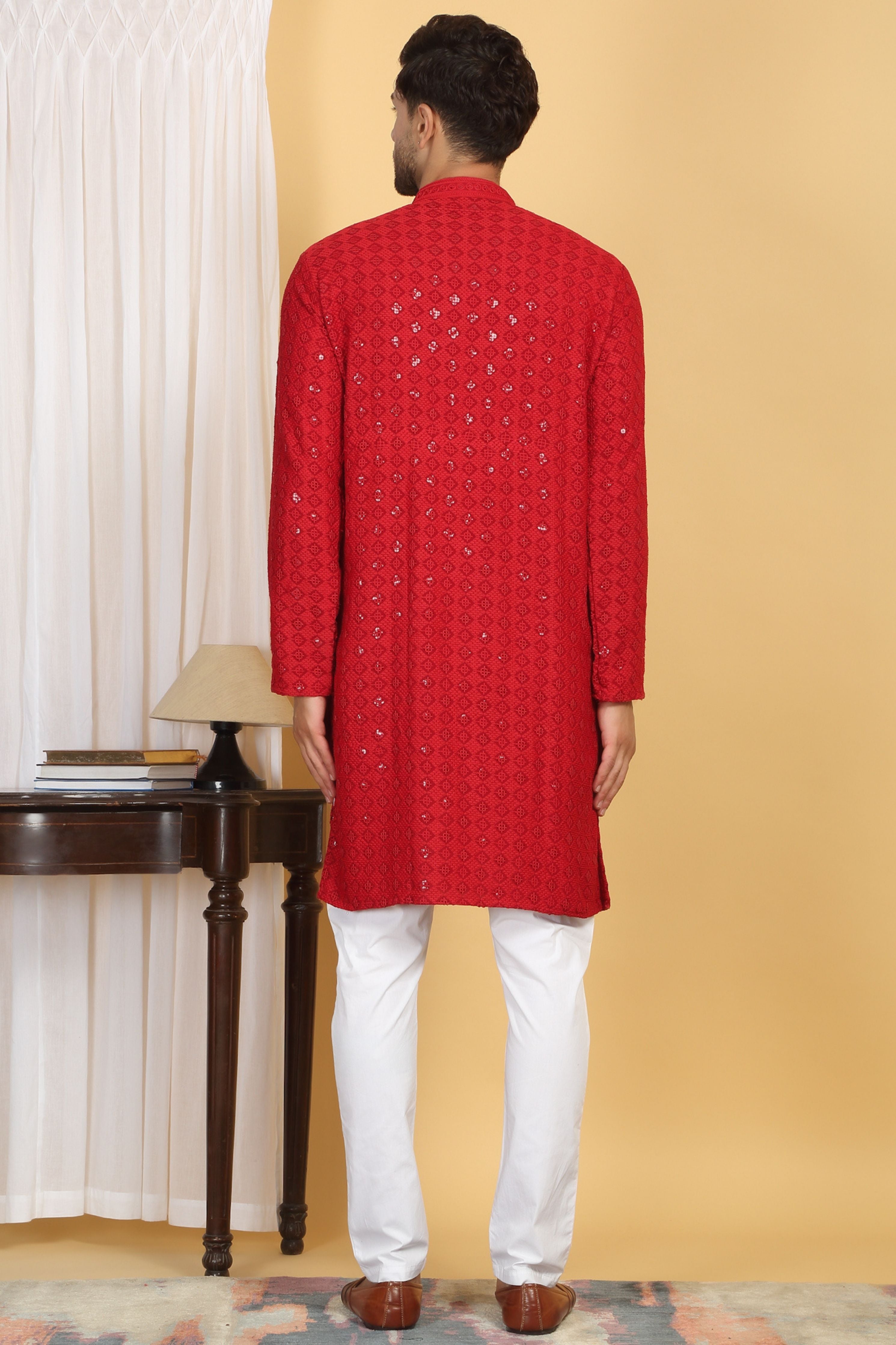 Nav Harsh Red Embroidered Kurta Set