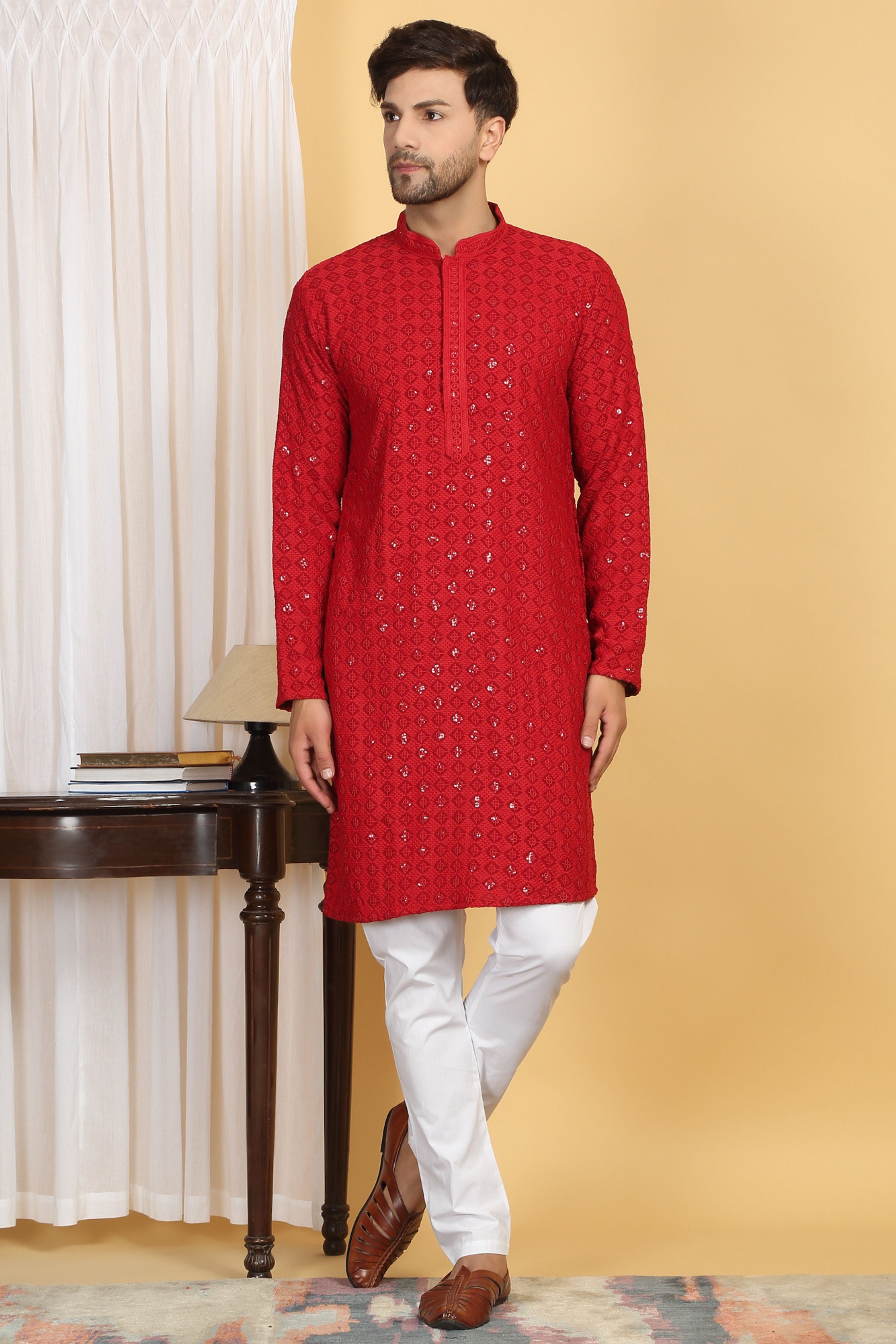Nav Harsh Red Embroidered Kurta Set