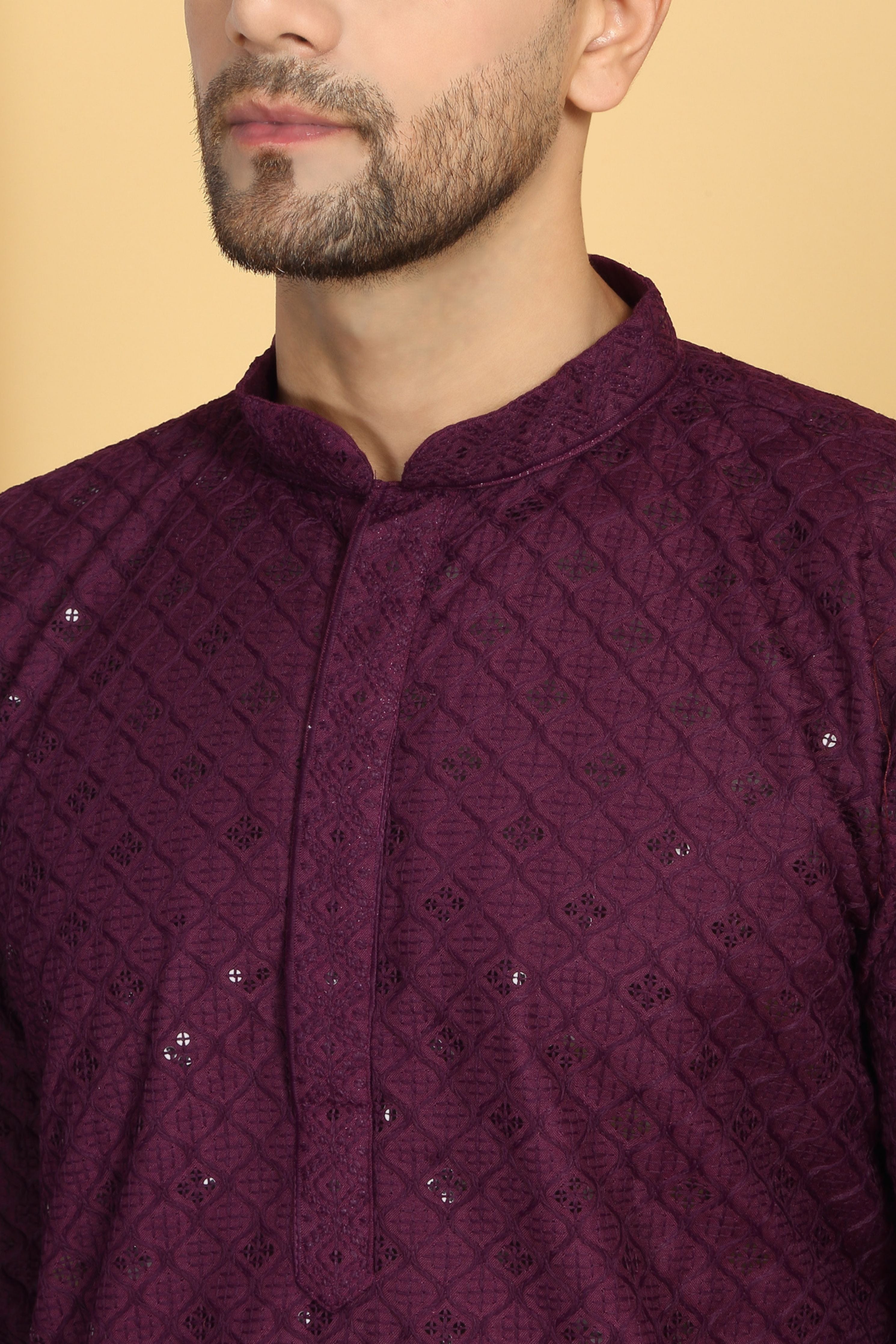 Navyam Wine Embroidered Kurta Set