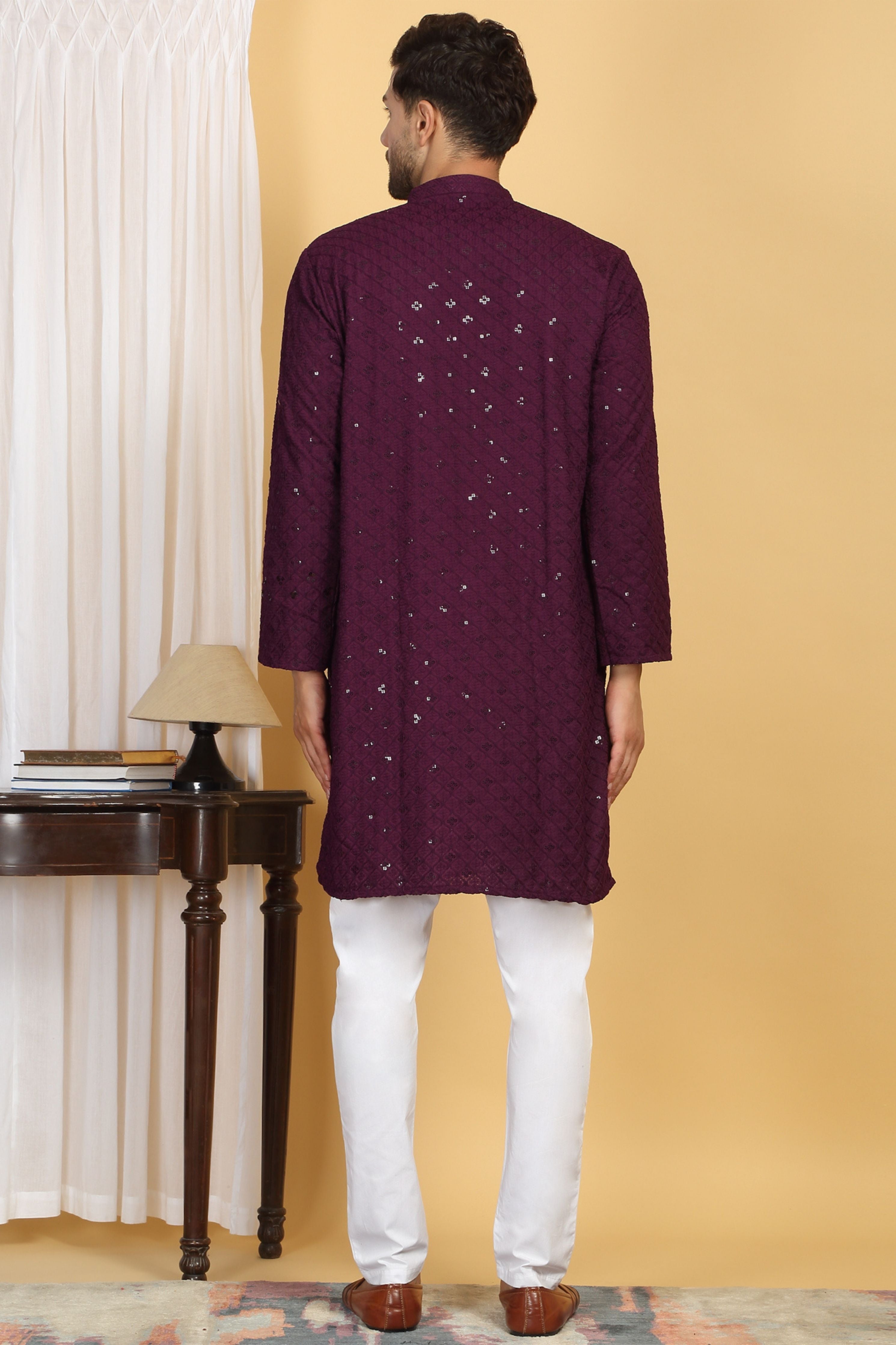 Navyam Wine Embroidered Kurta Set