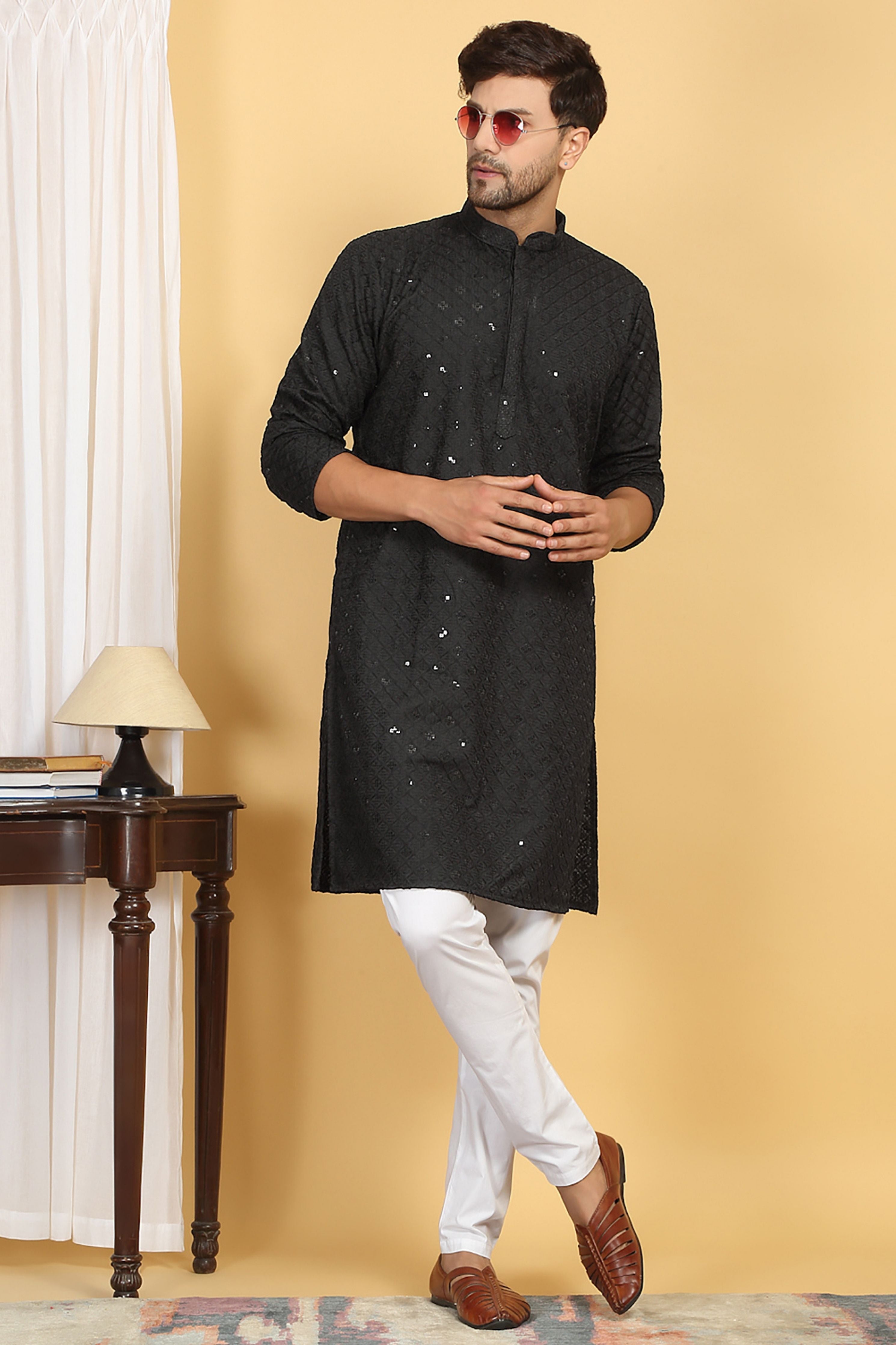 Navyam Black Embroidered Kurta Set
