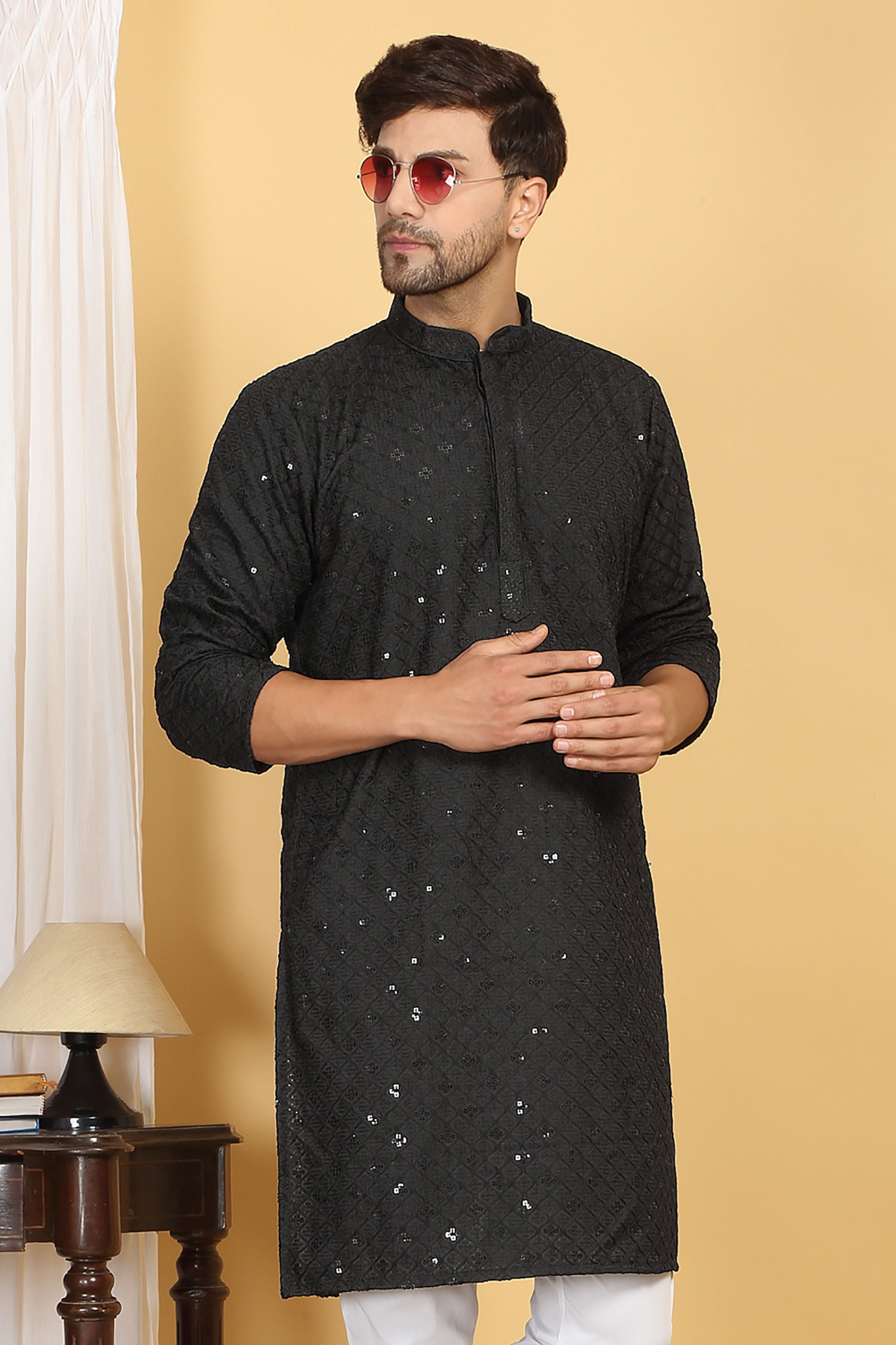 Navyam Black Embroidered Kurta Set