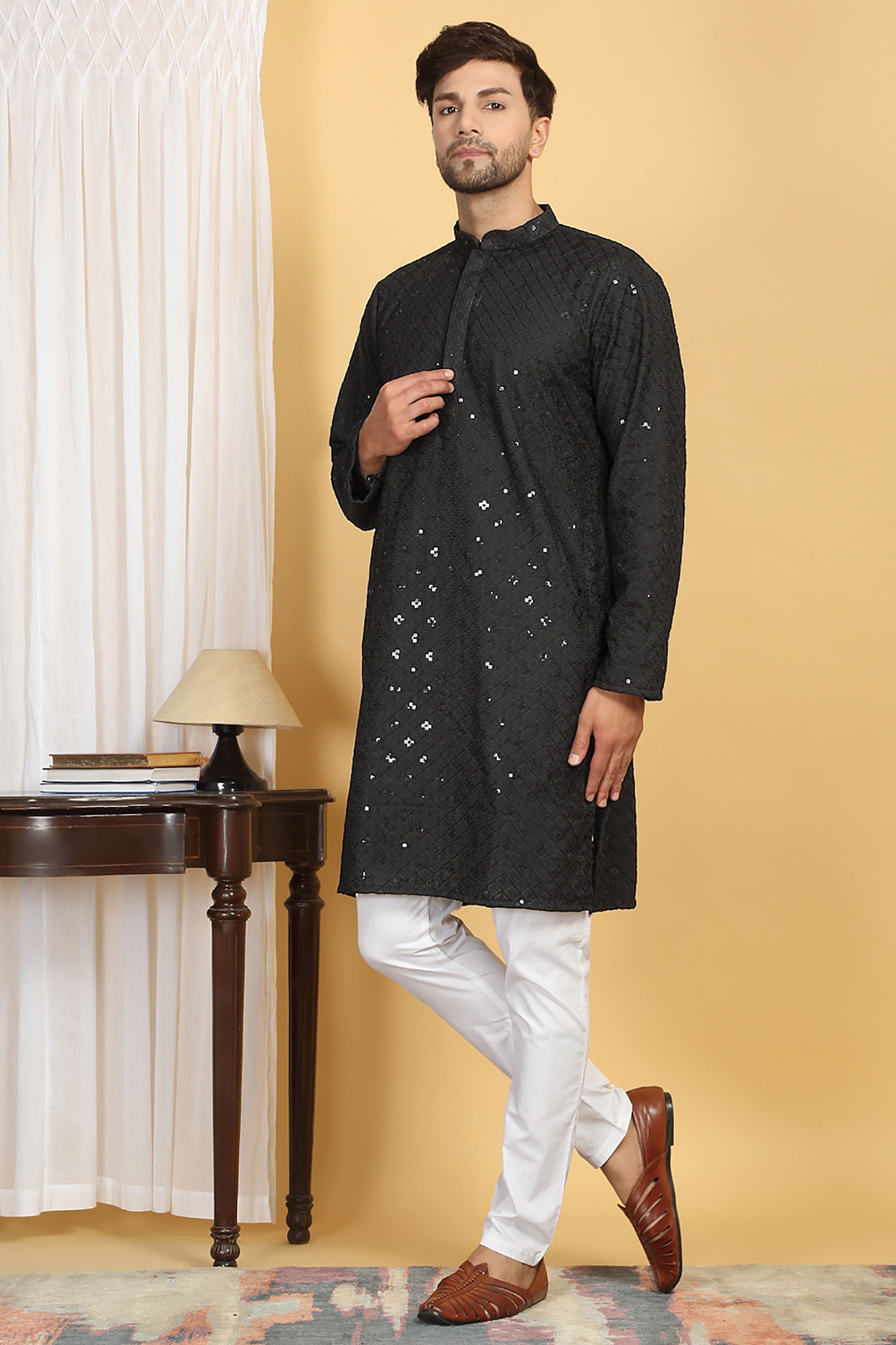Navyam Black Embroidered Kurta Set
