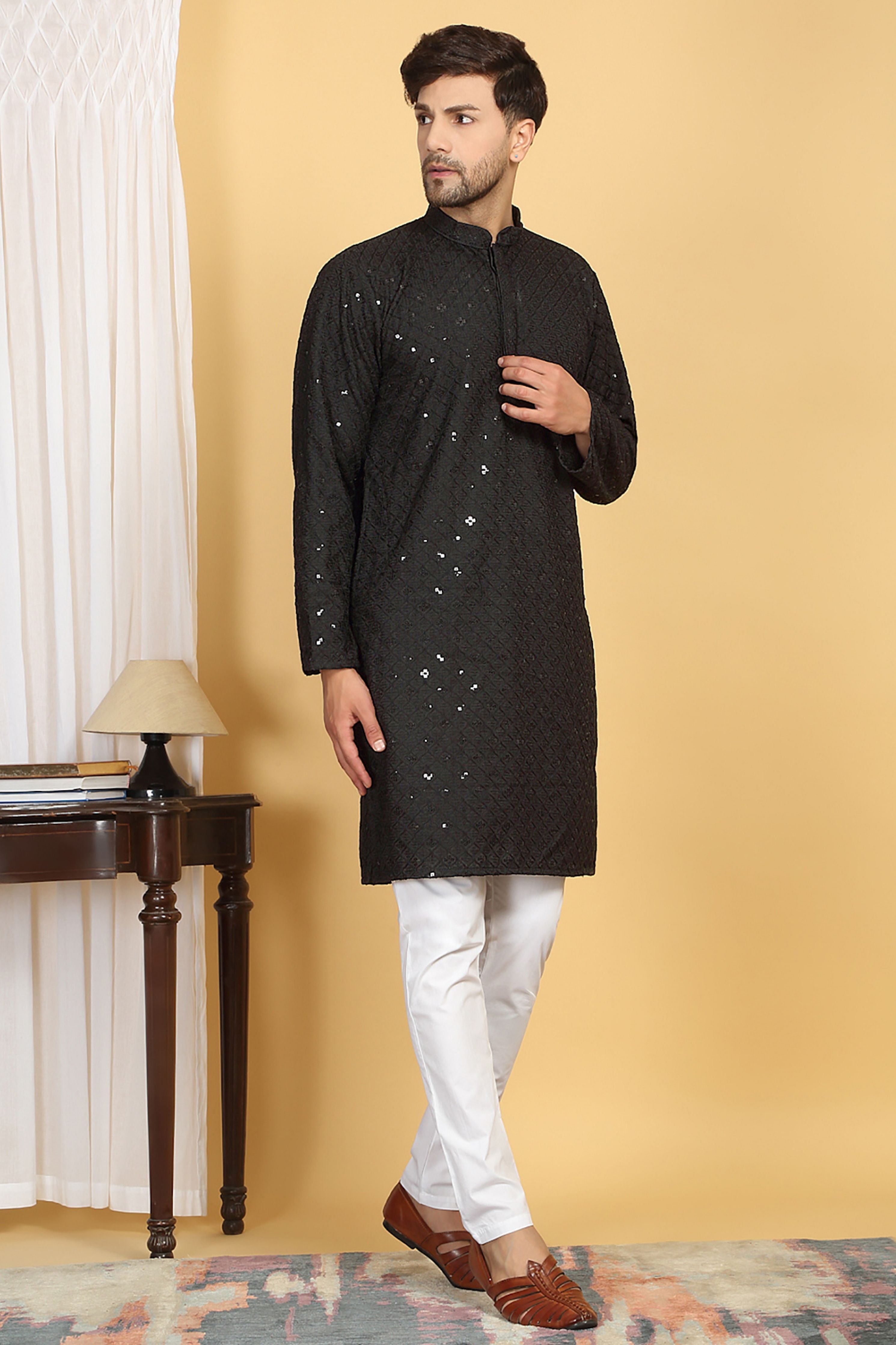 Navyam Black Embroidered Kurta Set