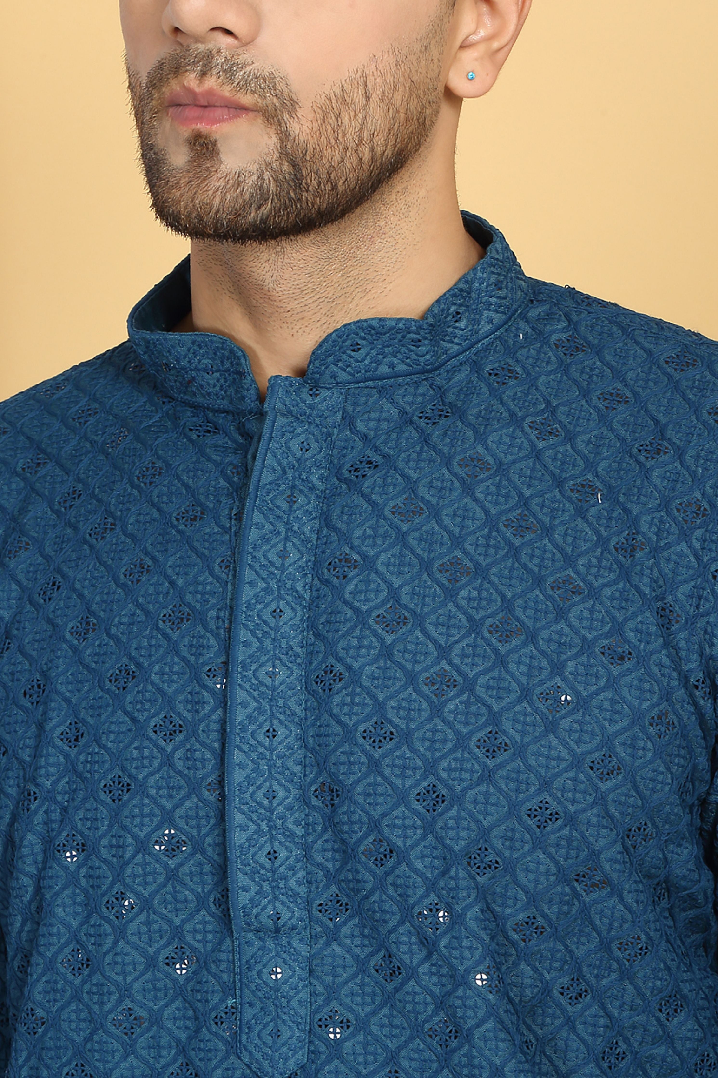 Navyam Teal Blue Embroidered Kurta Set