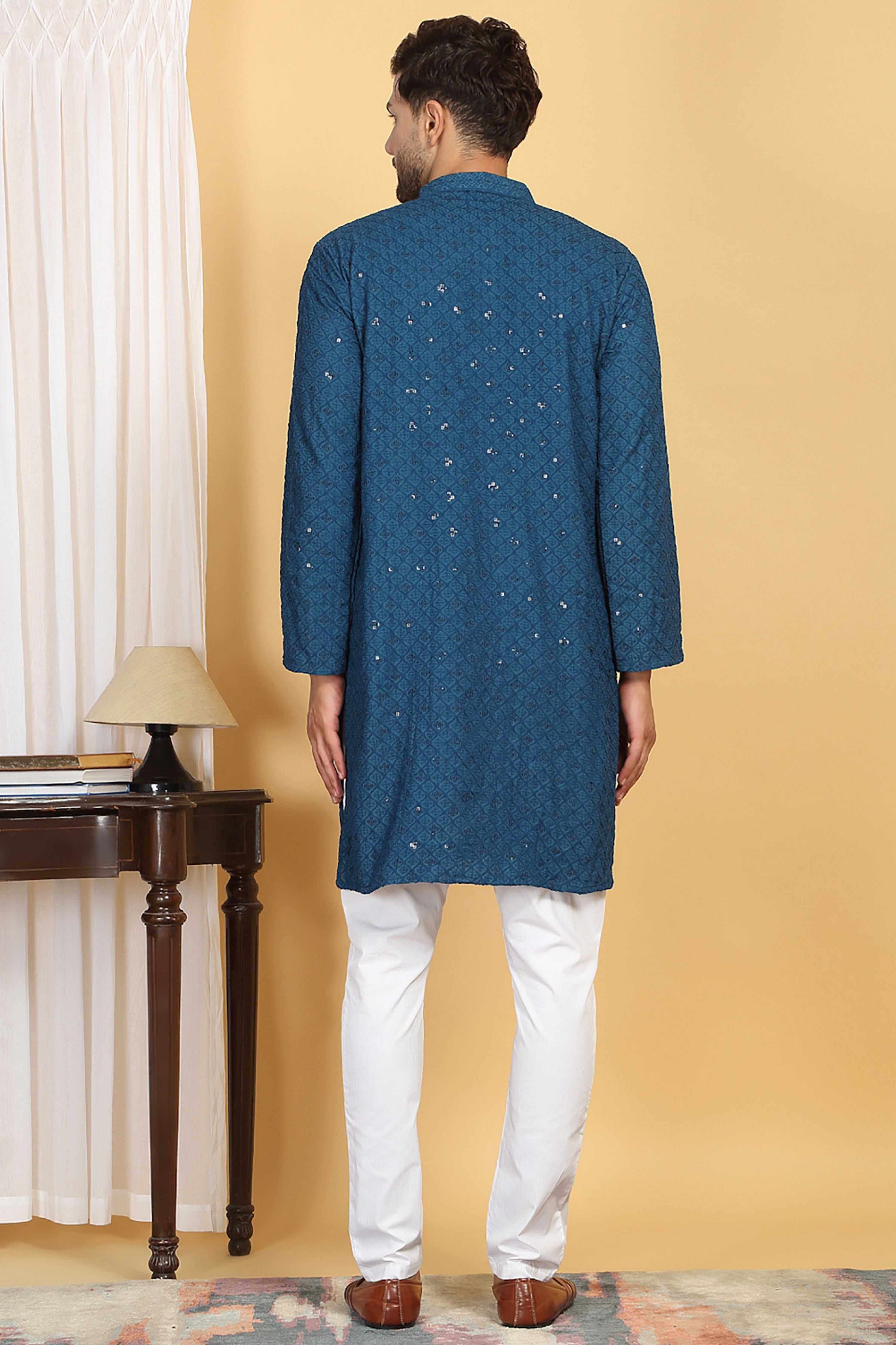 Navyam Teal Blue Embroidered Kurta Set