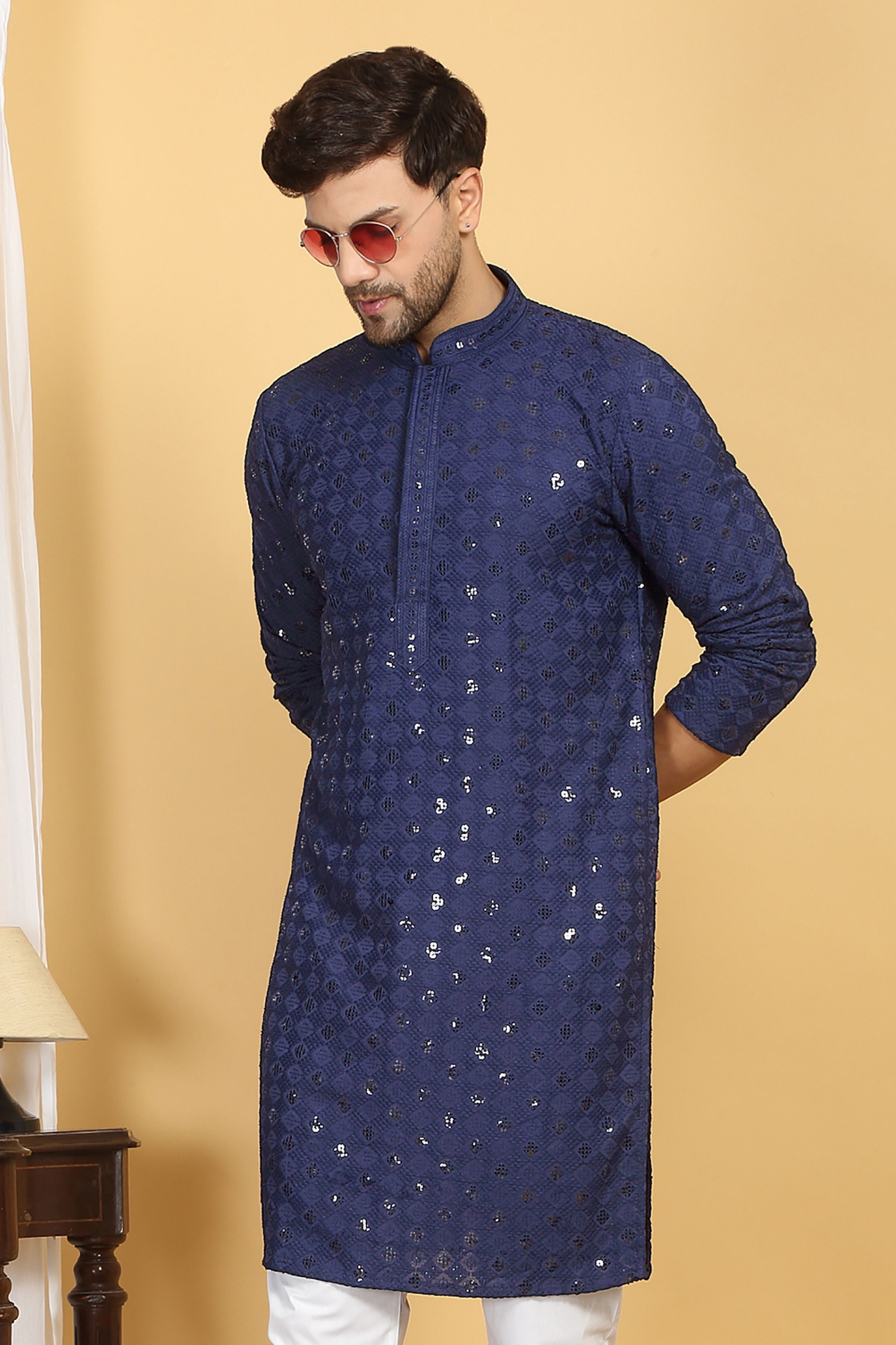 Nav Harsh Ink Blue Embroidered Kurta Set