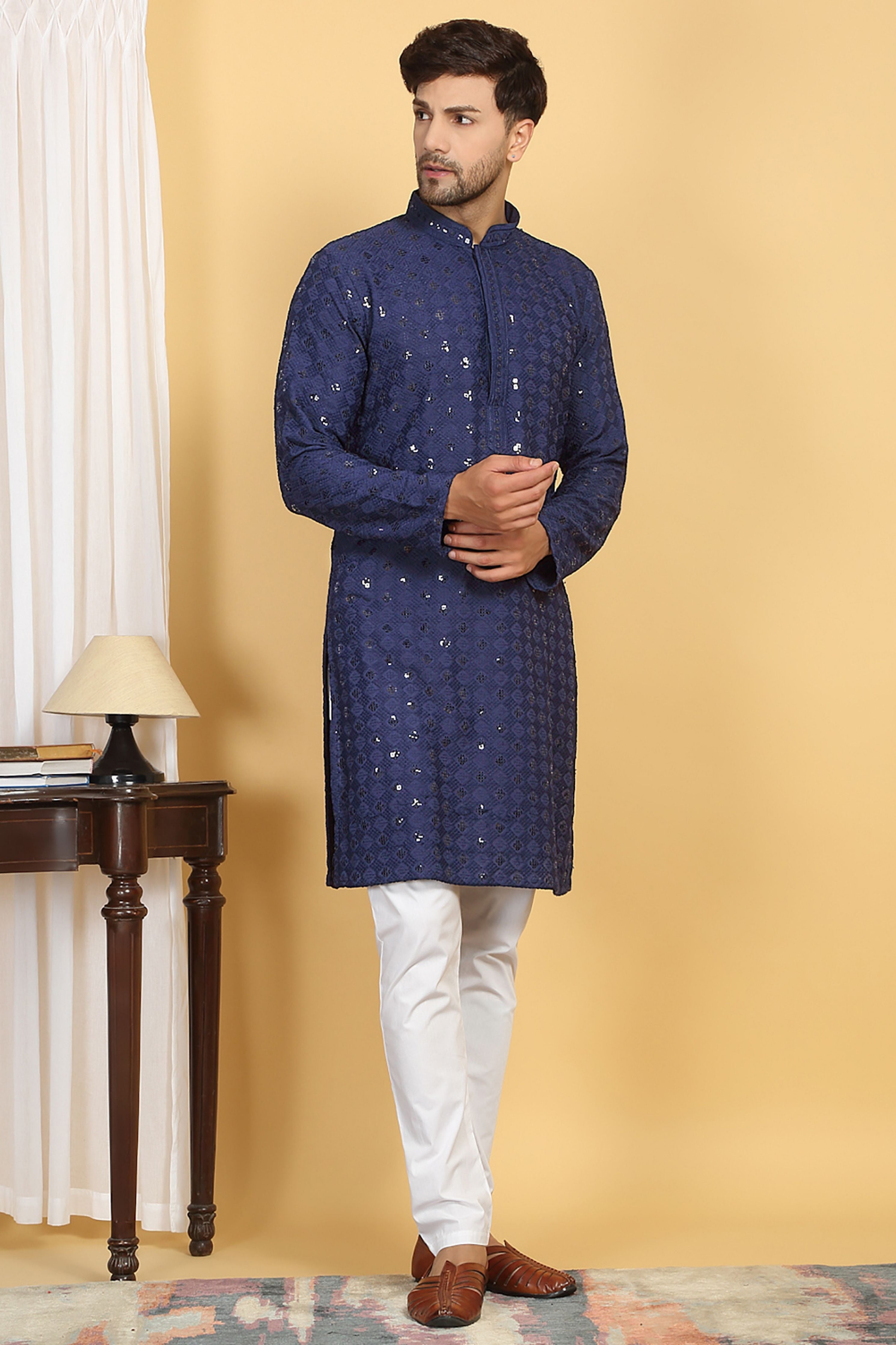 Nav Harsh Ink Blue Embroidered Kurta Set