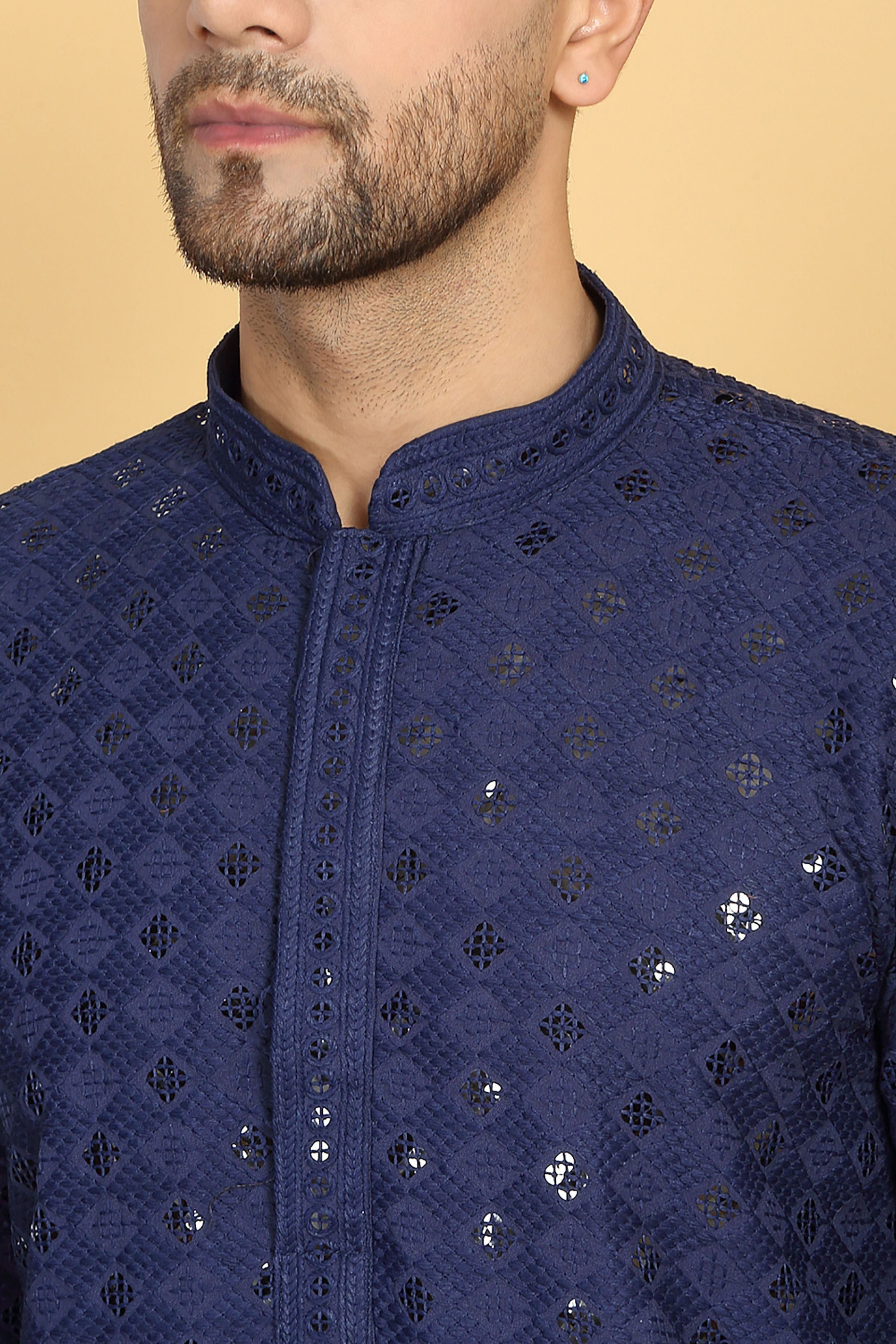 Nav Harsh Ink Blue Embroidered Kurta Set