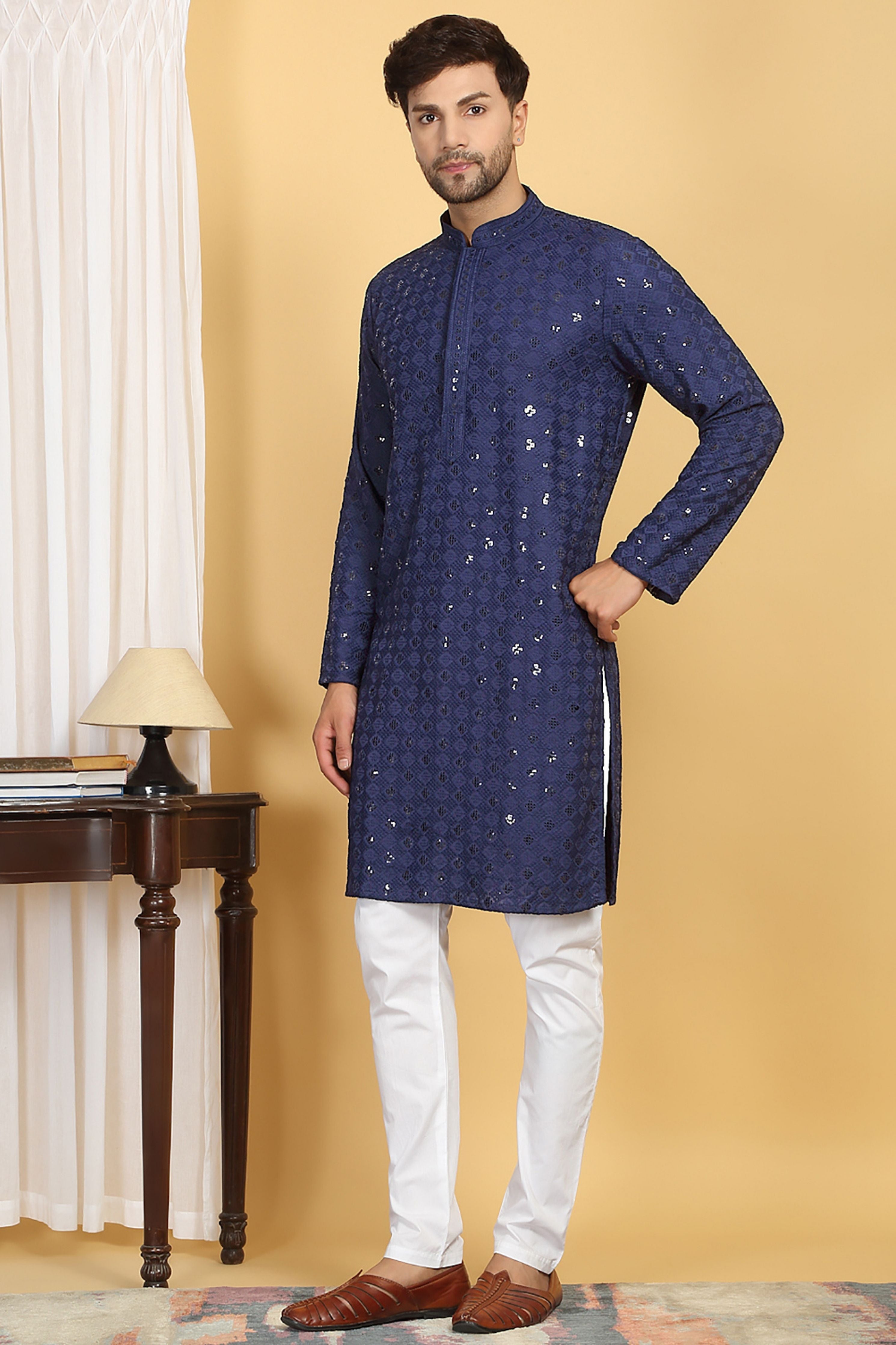Nav Harsh Ink Blue Embroidered Kurta Set