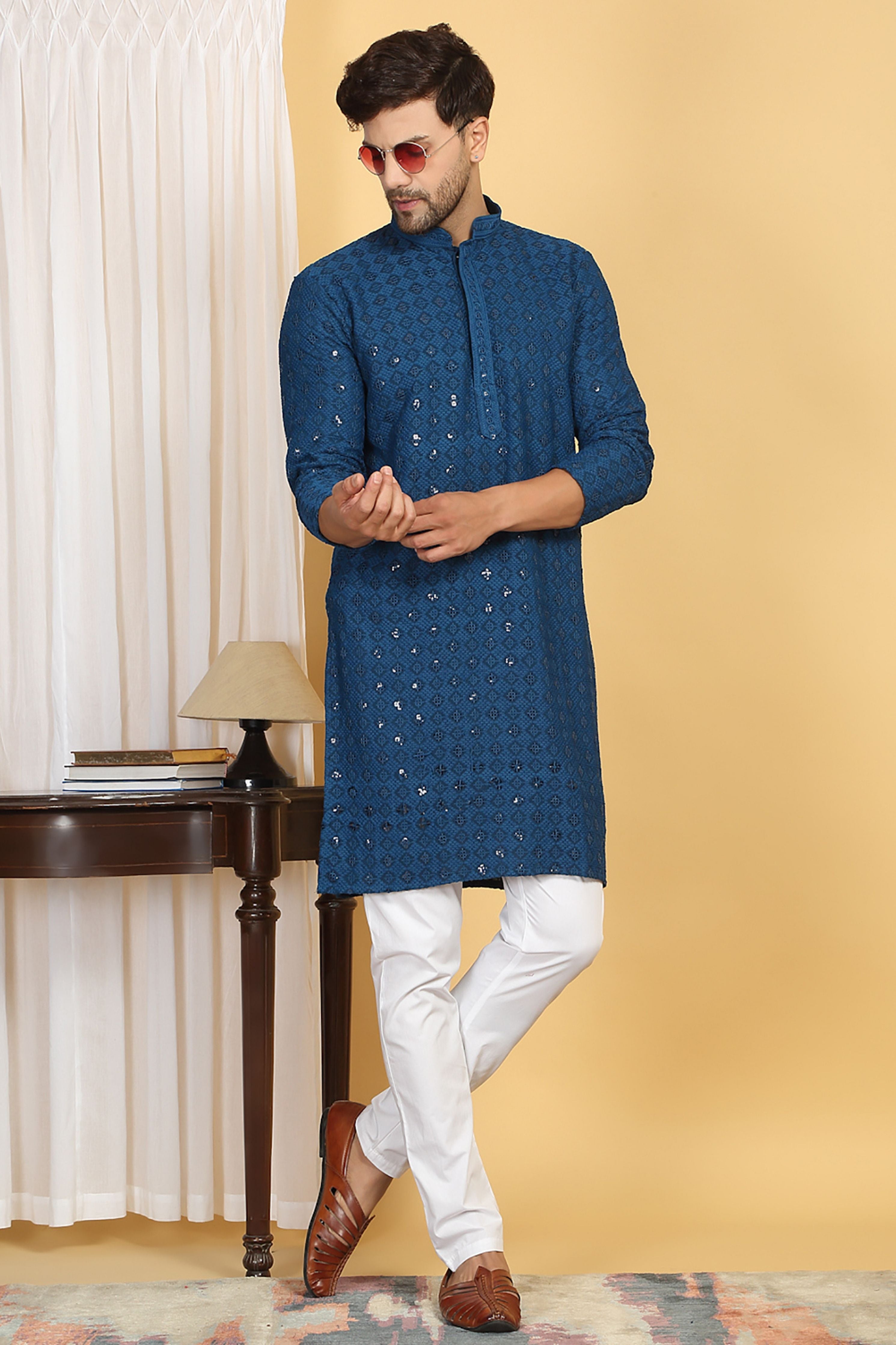 Nav Harsh Blue Embroidered Kurta Set