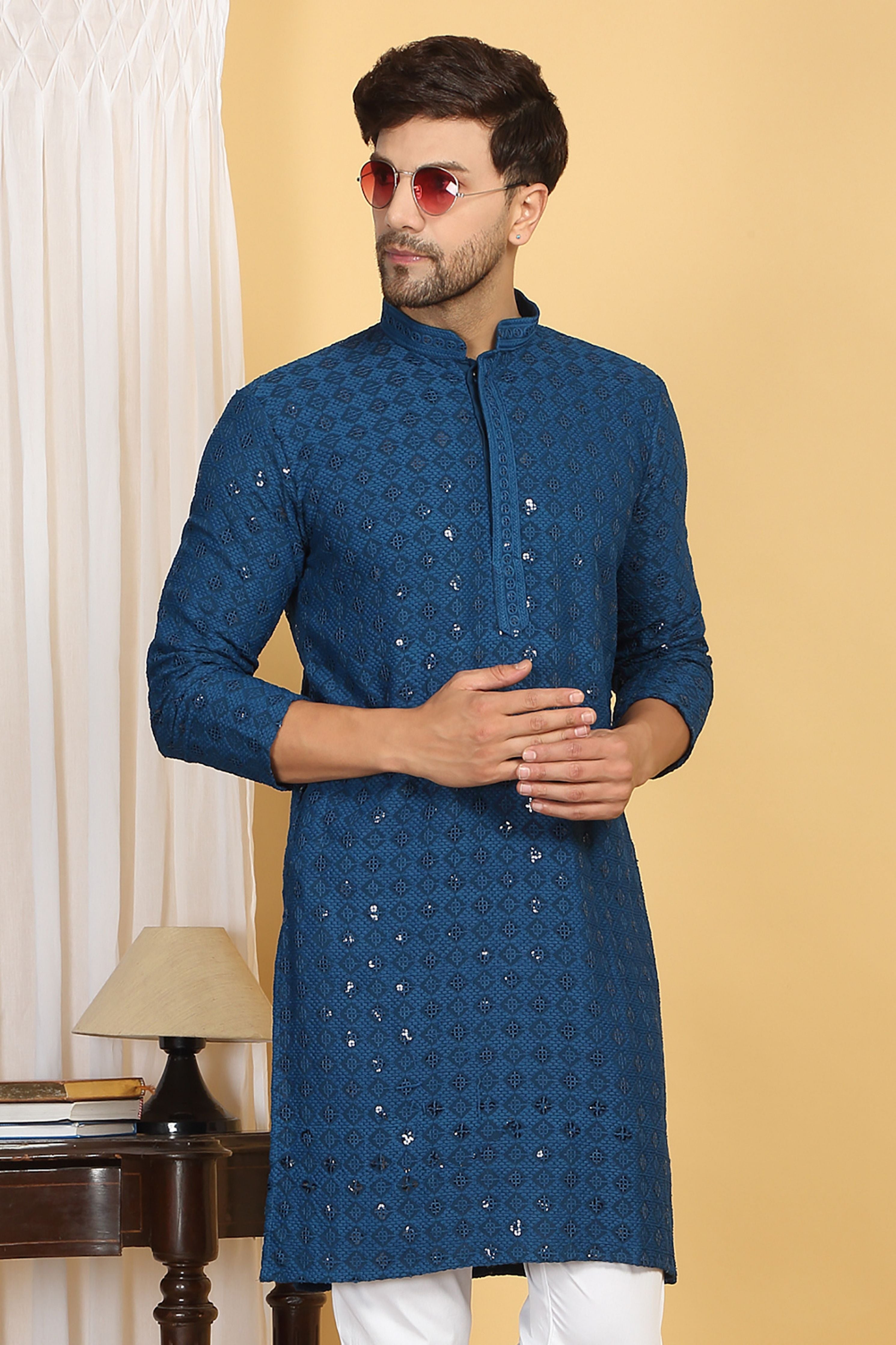 Nav Harsh Blue Embroidered Kurta Set