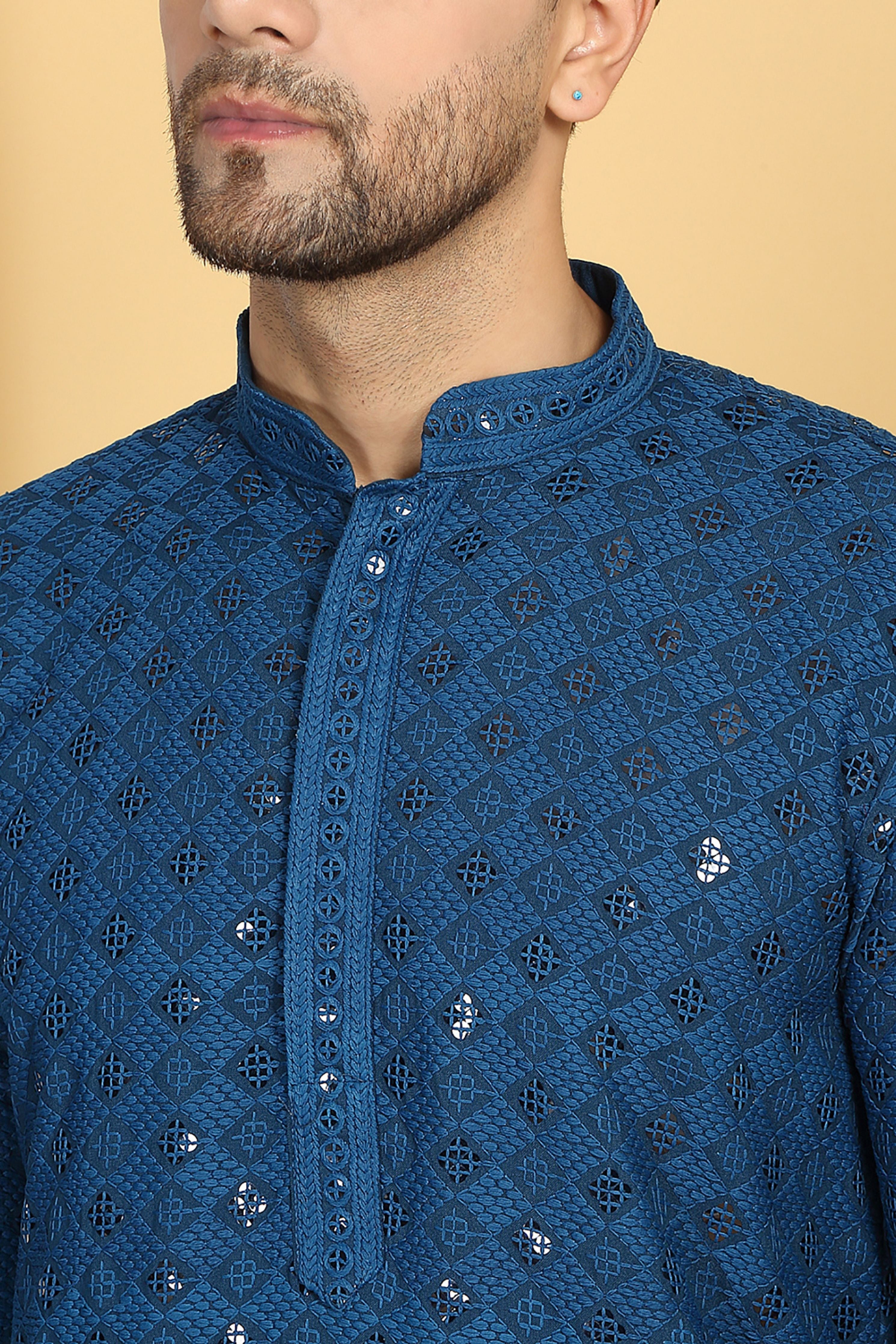 Nav Harsh Blue Embroidered Kurta Set