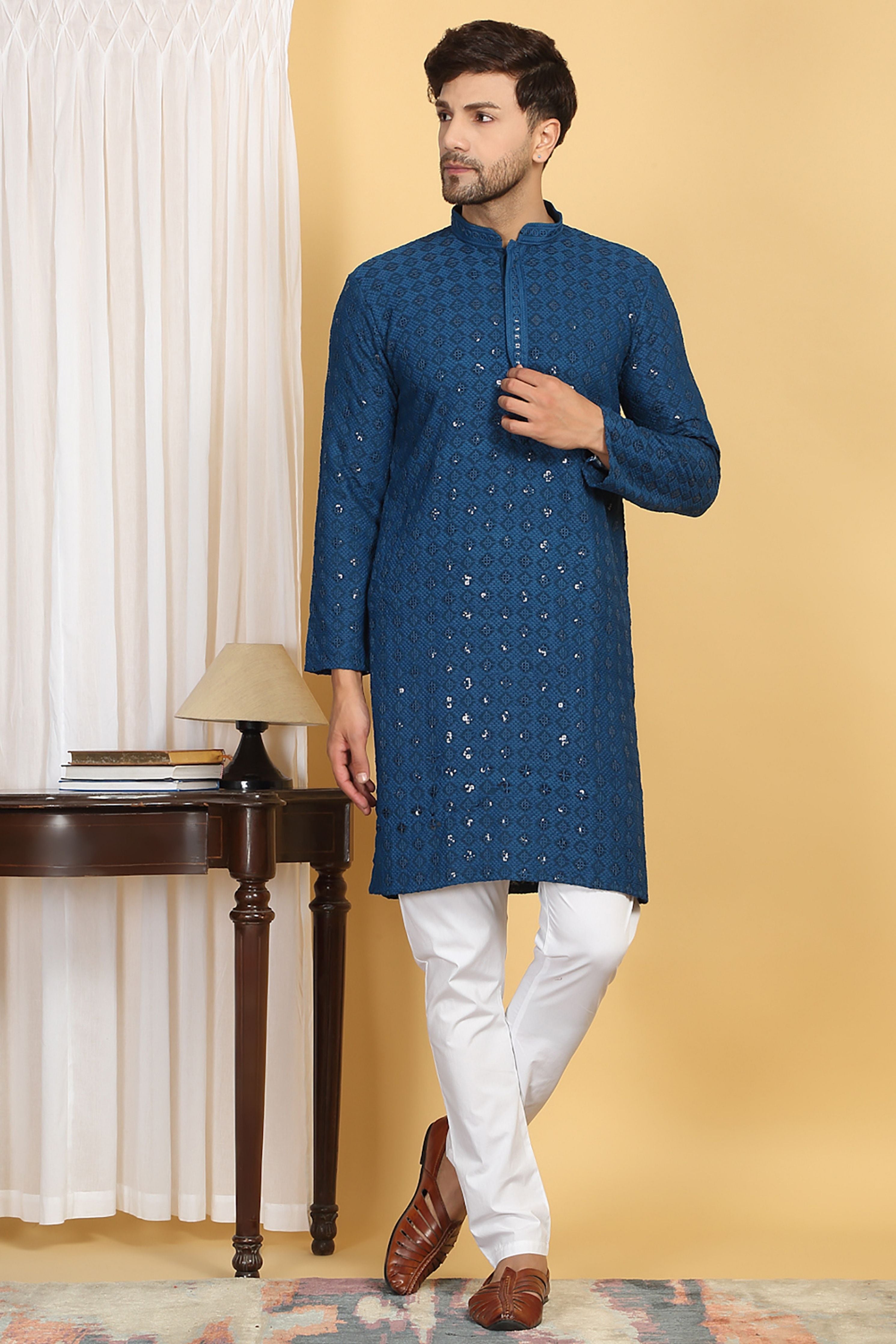 Nav Harsh Blue Embroidered Kurta Set