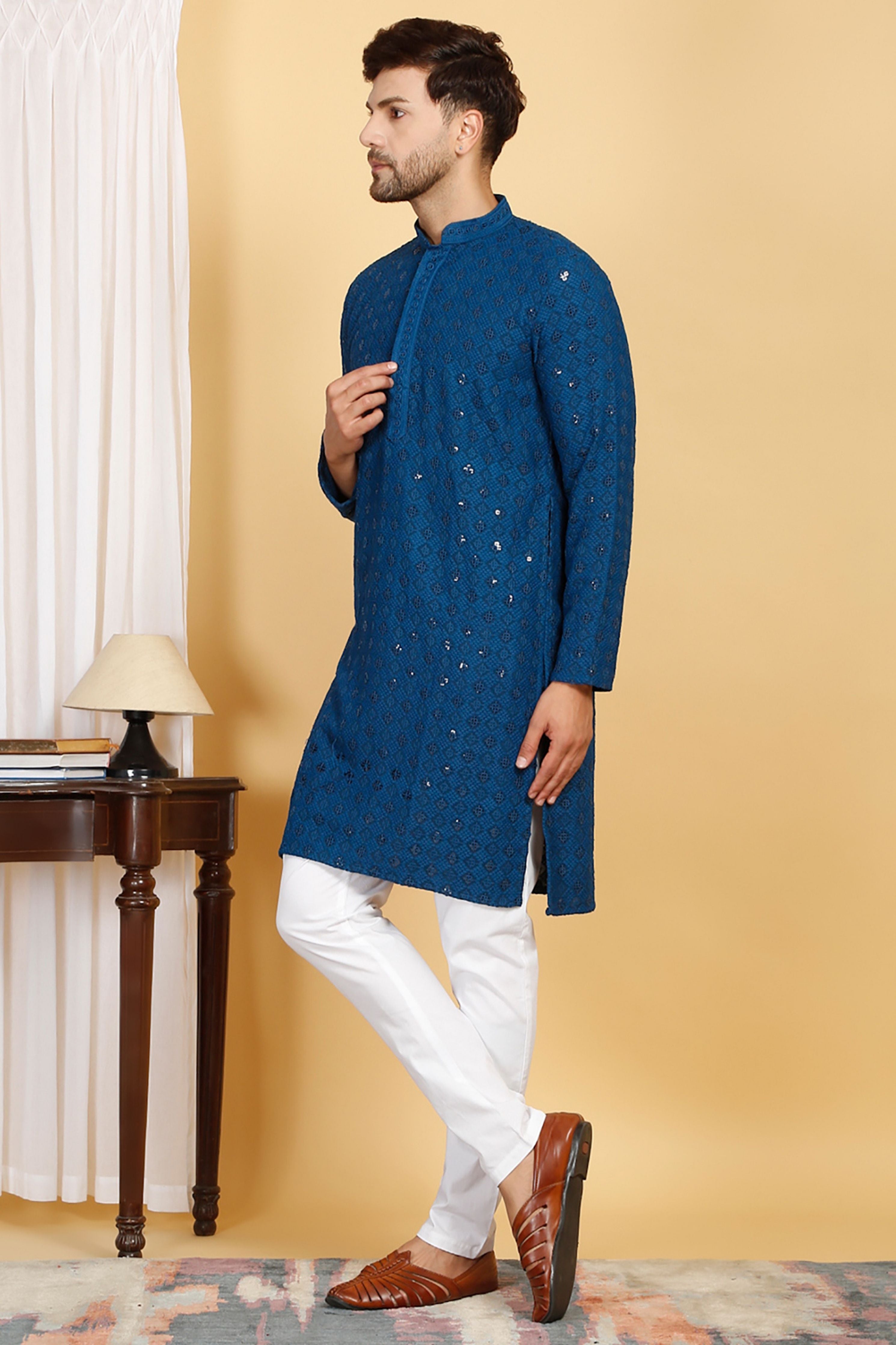 Nav Harsh Blue Embroidered Kurta Set