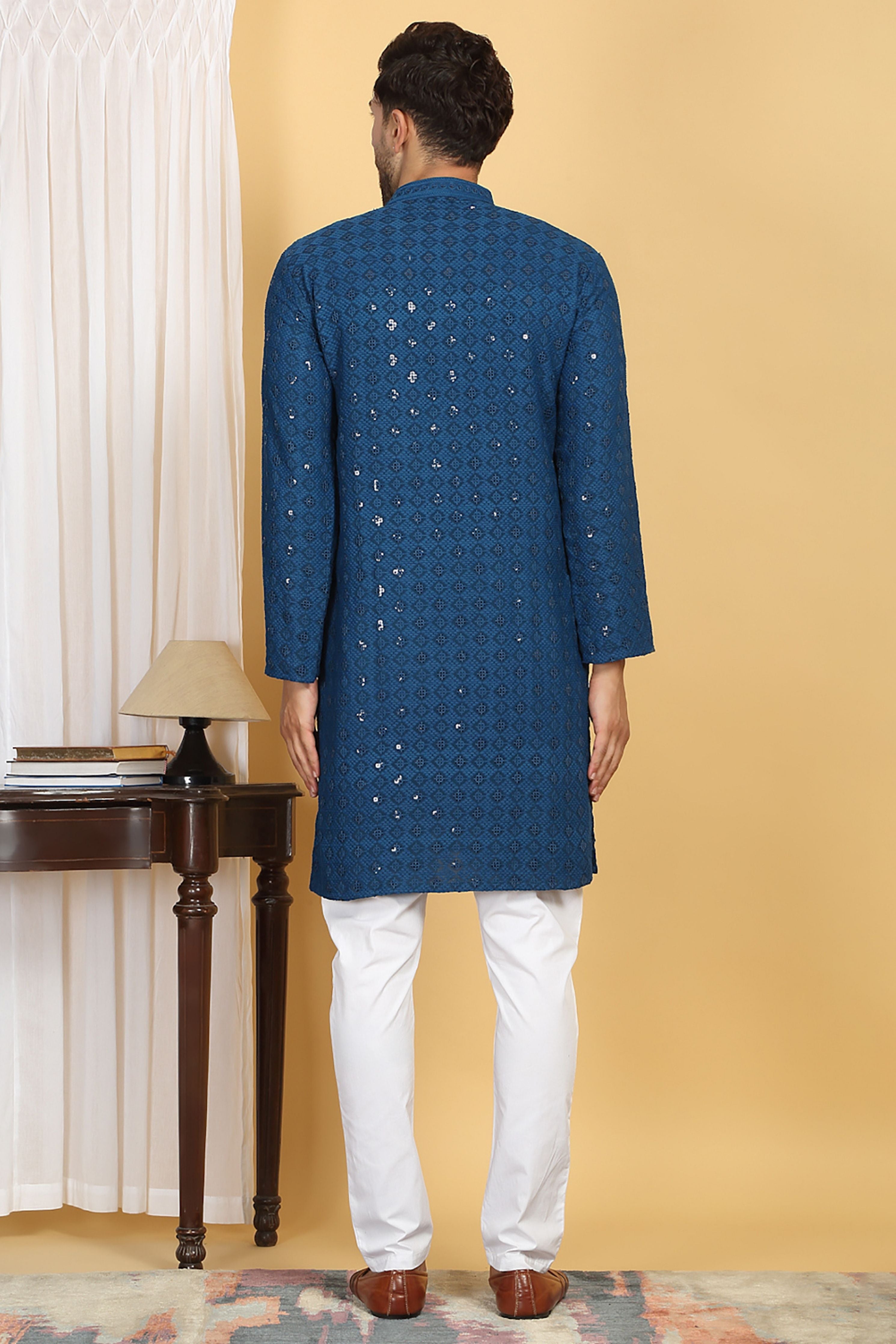 Nav Harsh Blue Embroidered Kurta Set