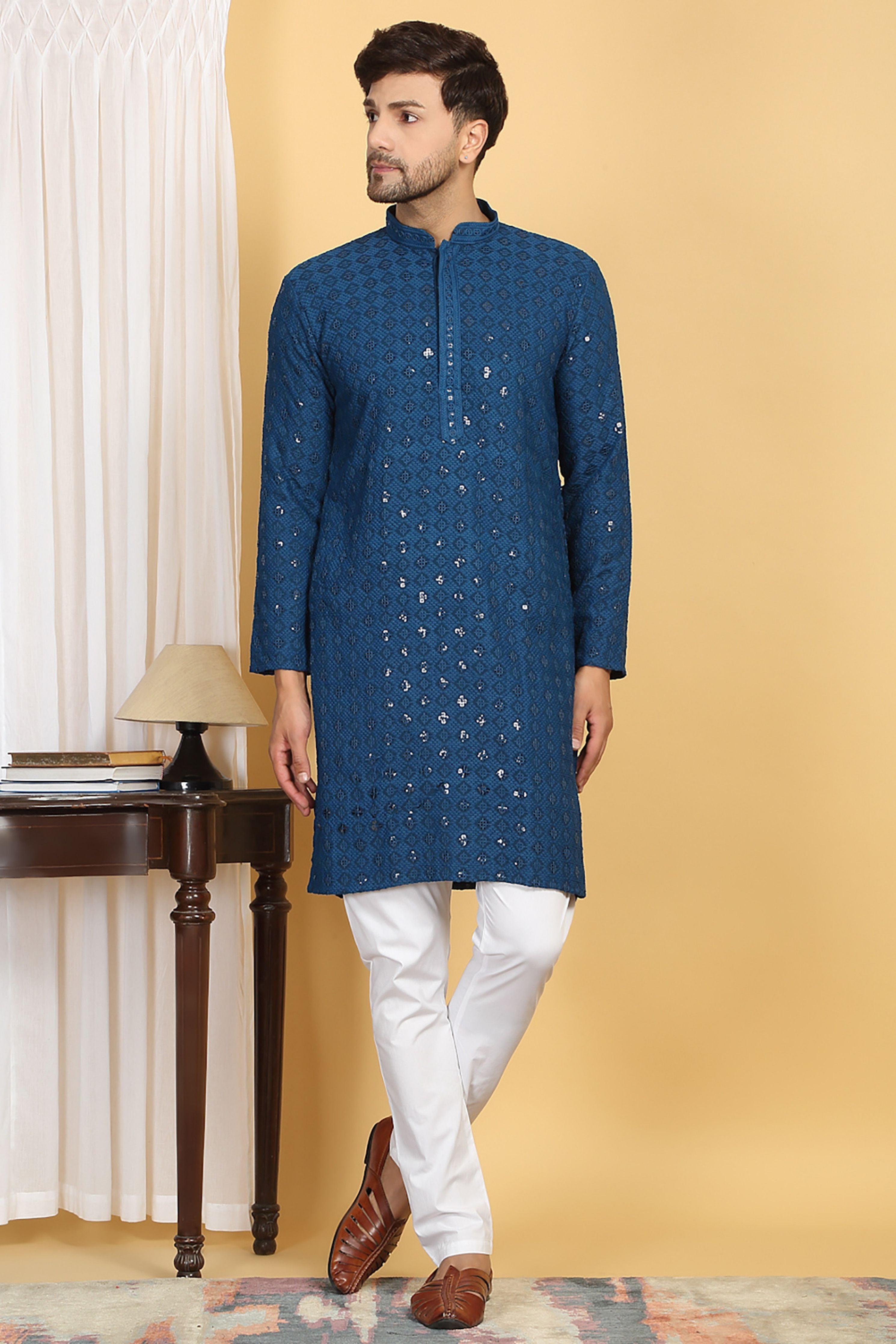 Nav Harsh Blue Embroidered Kurta Set