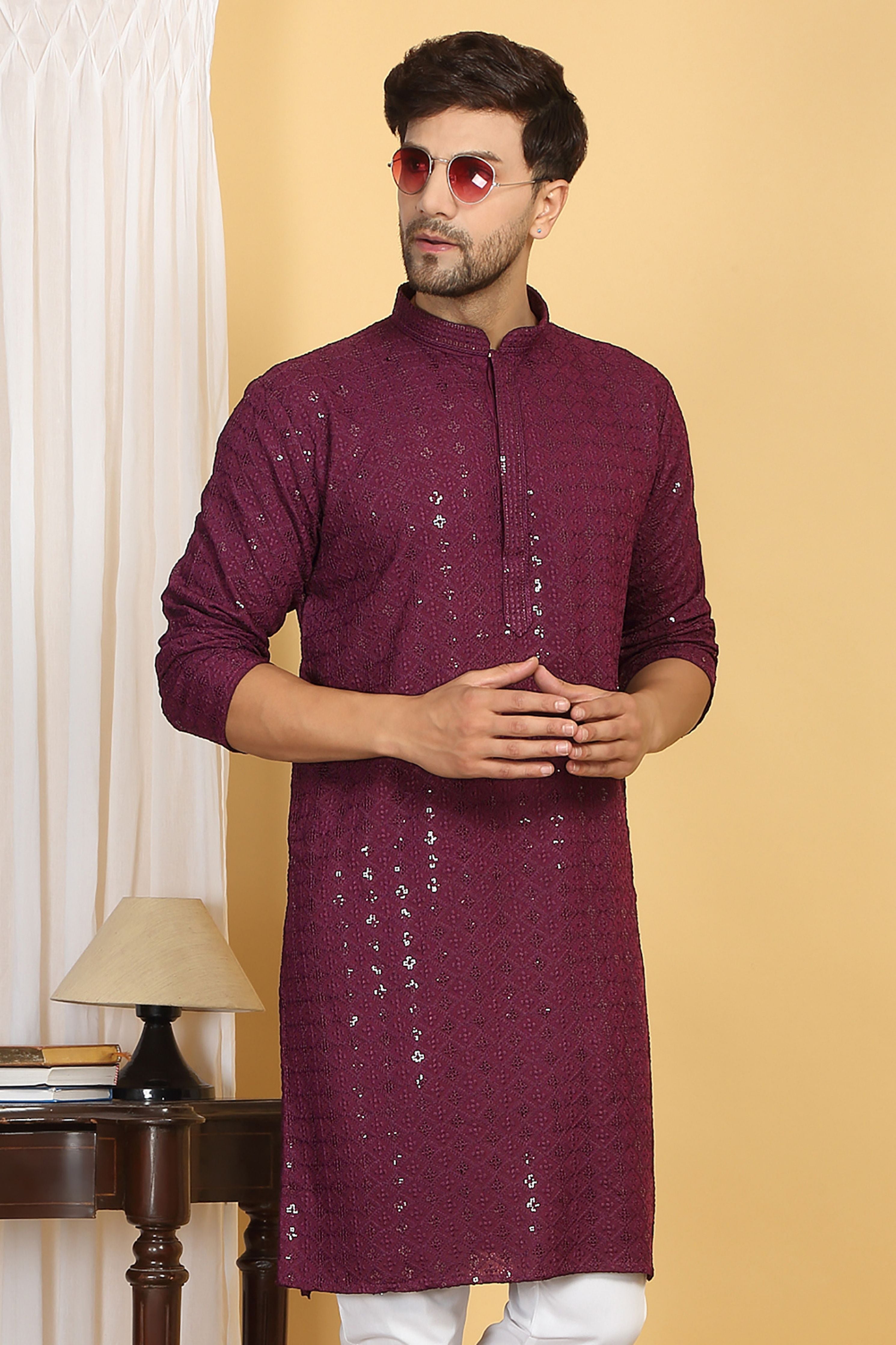 Harsh Wine Thread Embroidered Kurta Set