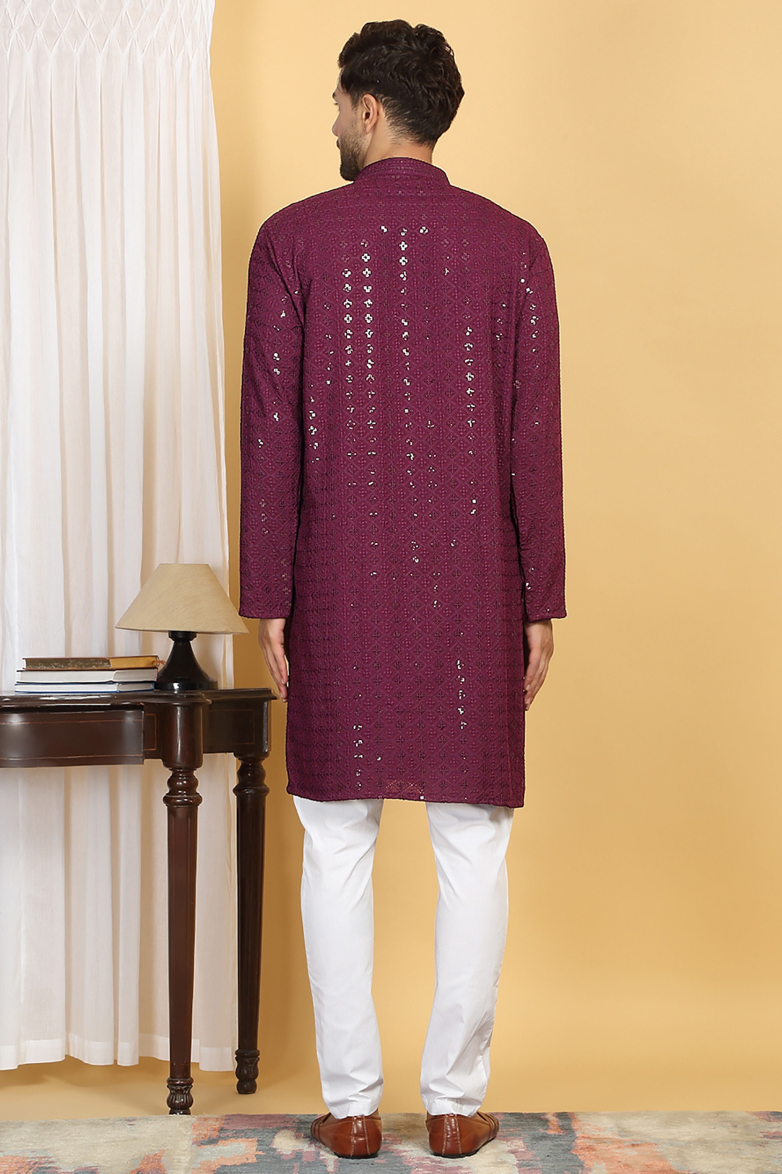 Harsh Wine Thread Embroidered Kurta Set