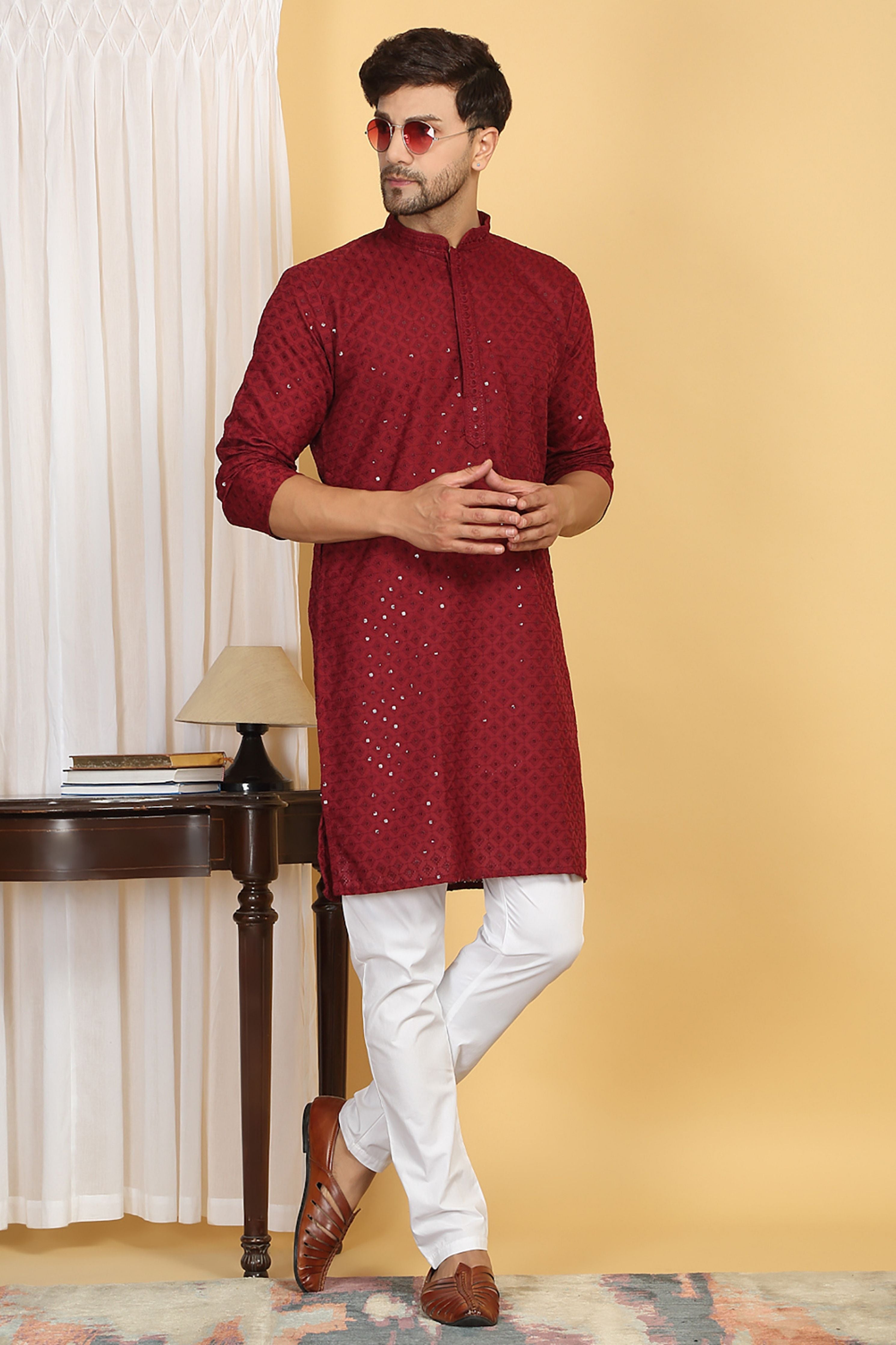 Harshit Red Embroidered Kurta Pants Set