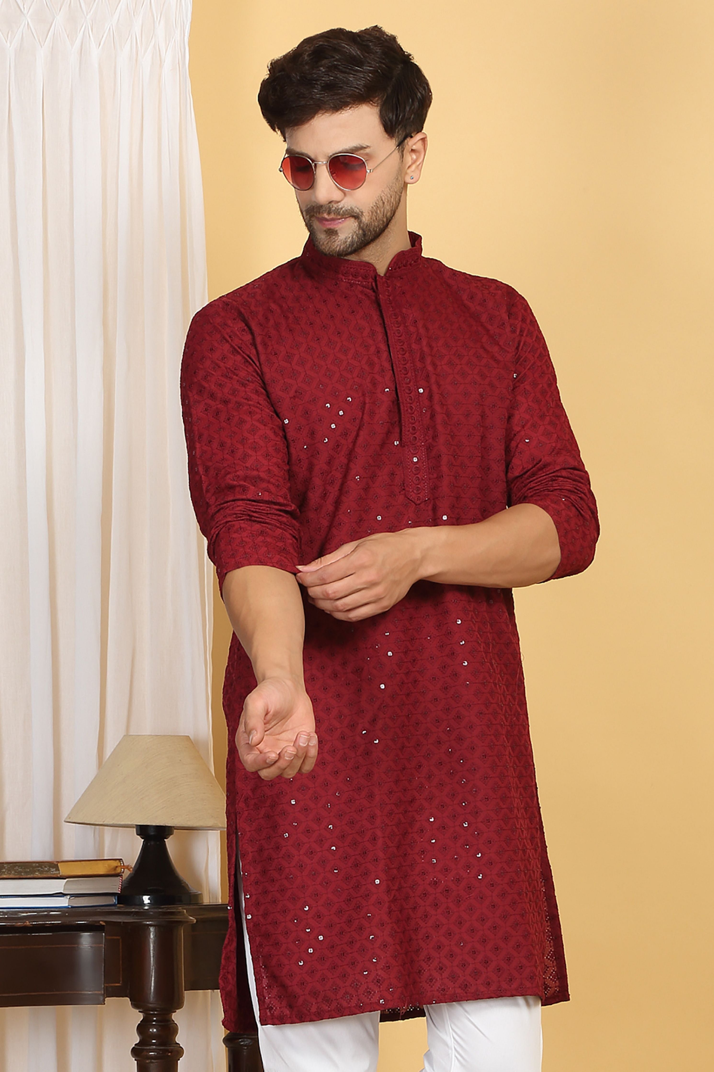 Harshit Red Embroidered Kurta Pants Set