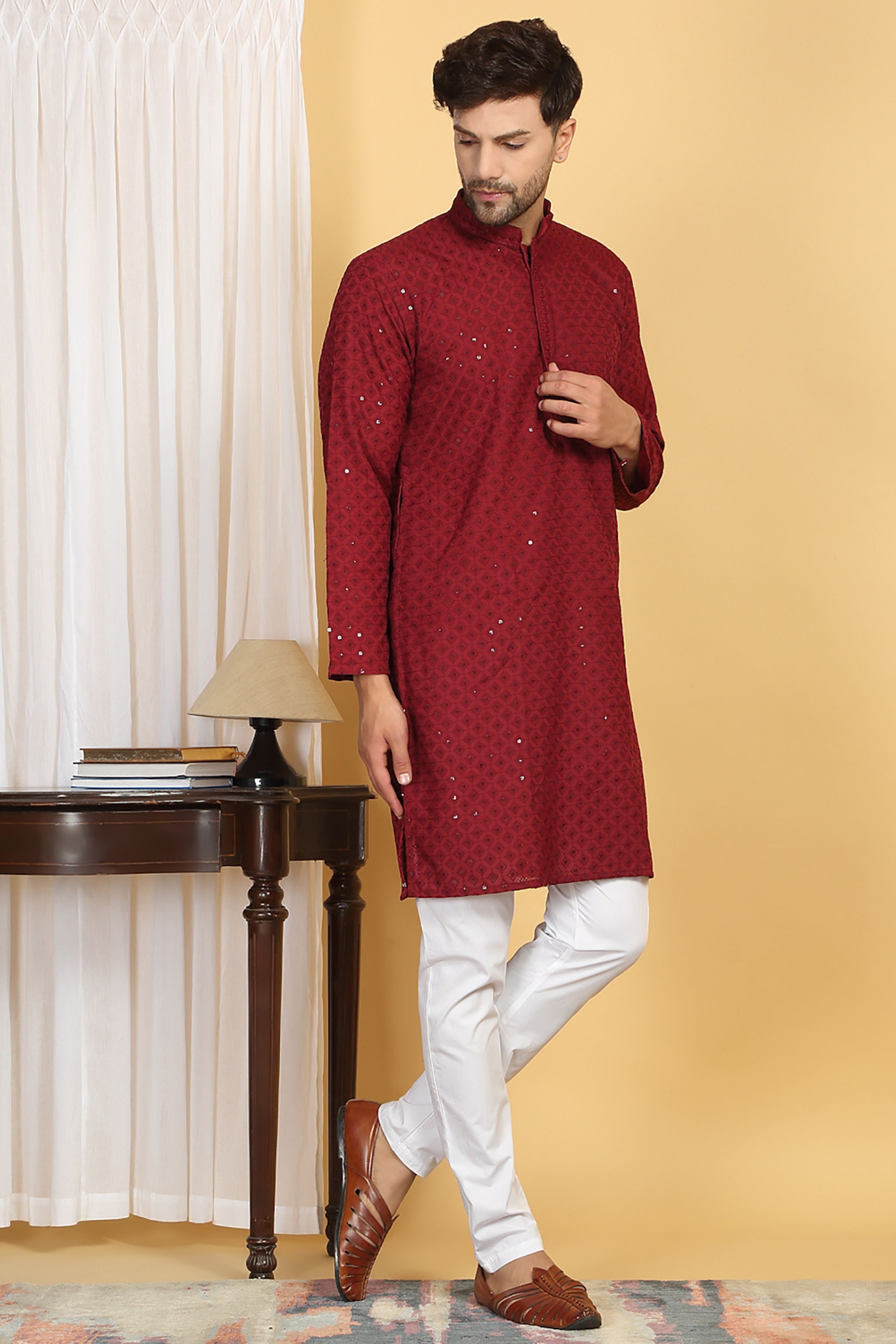 Harshit Red Embroidered Kurta Pants Set