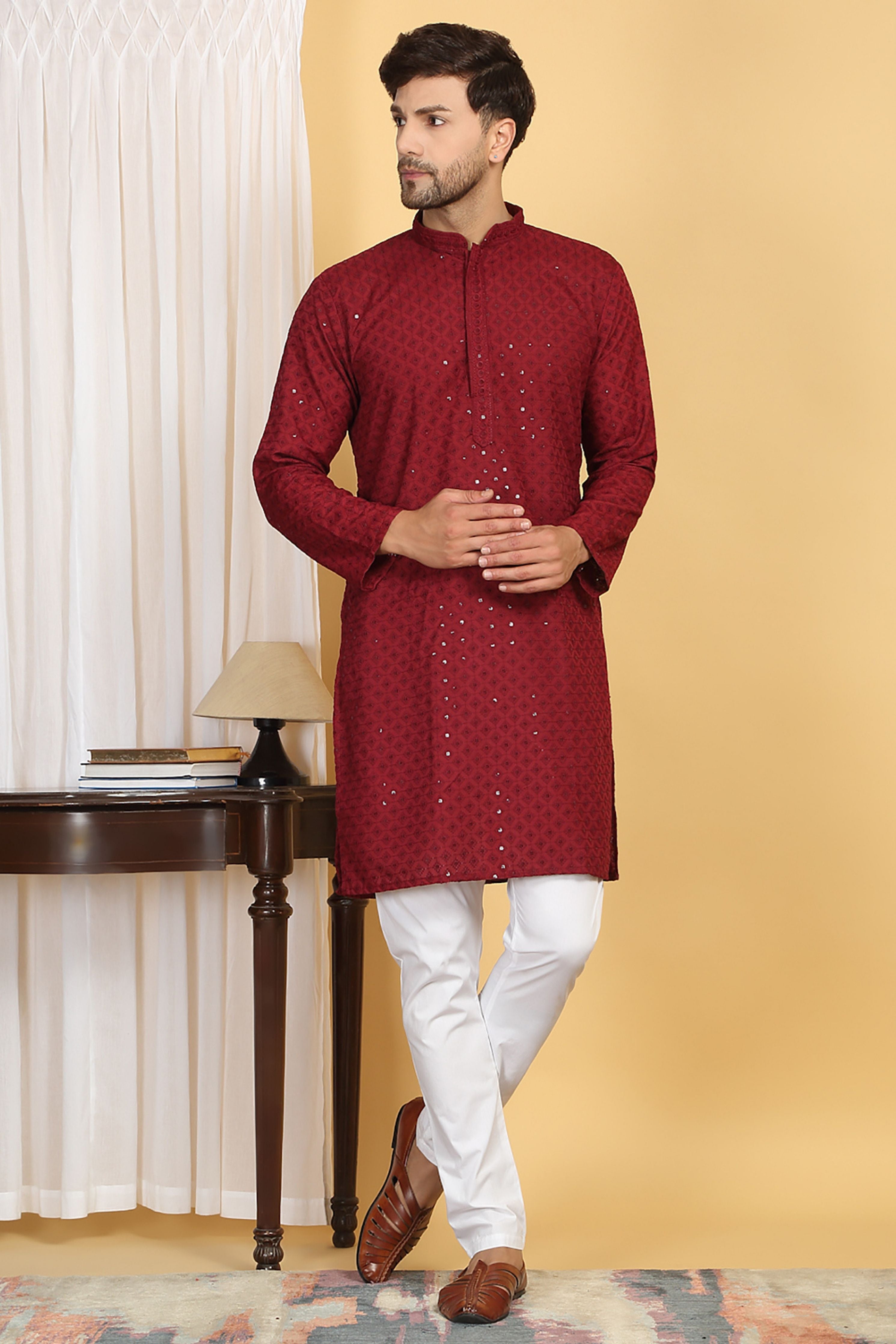 Harshit Red Embroidered Kurta Pants Set