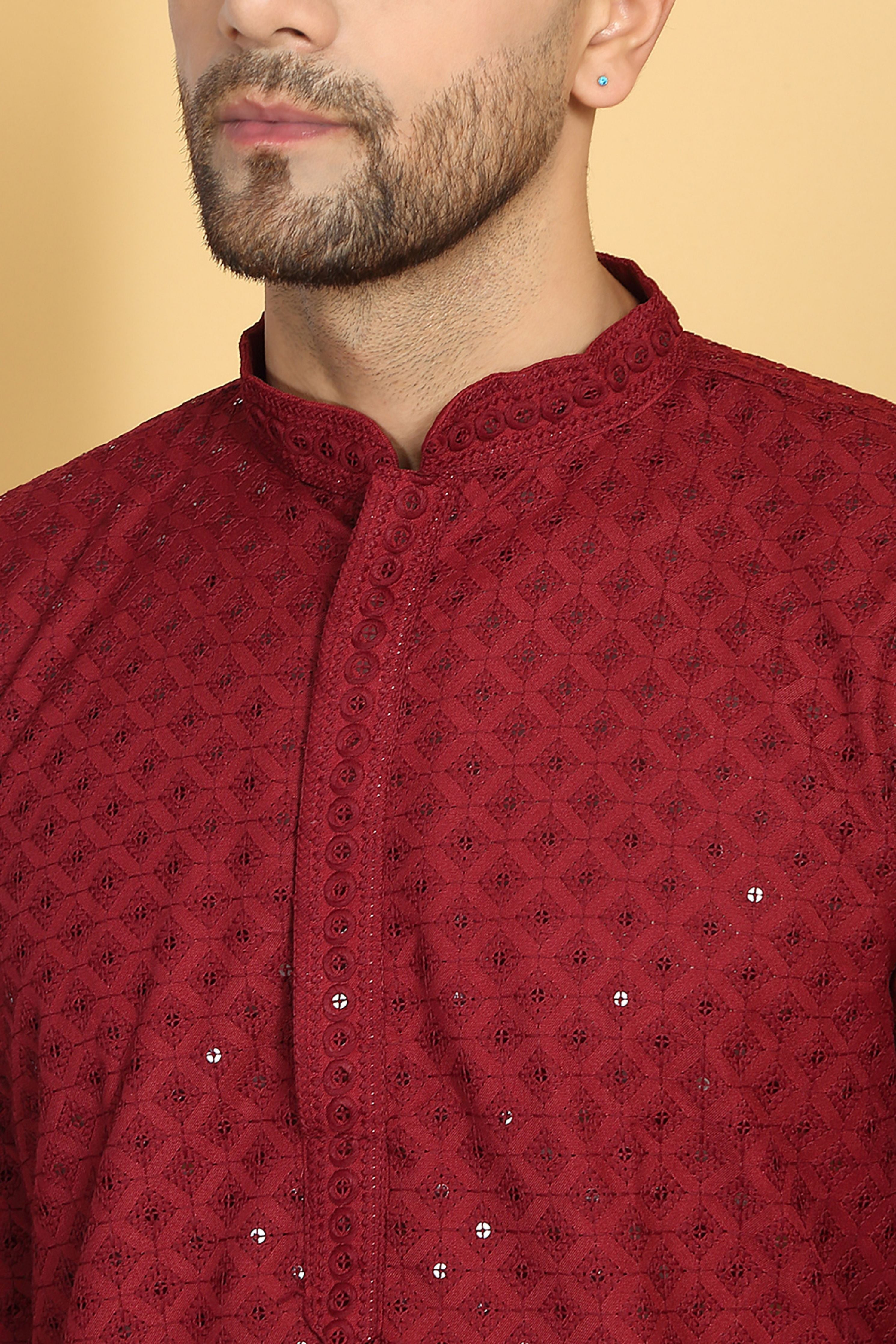 Harshit Red Embroidered Kurta Pants Set