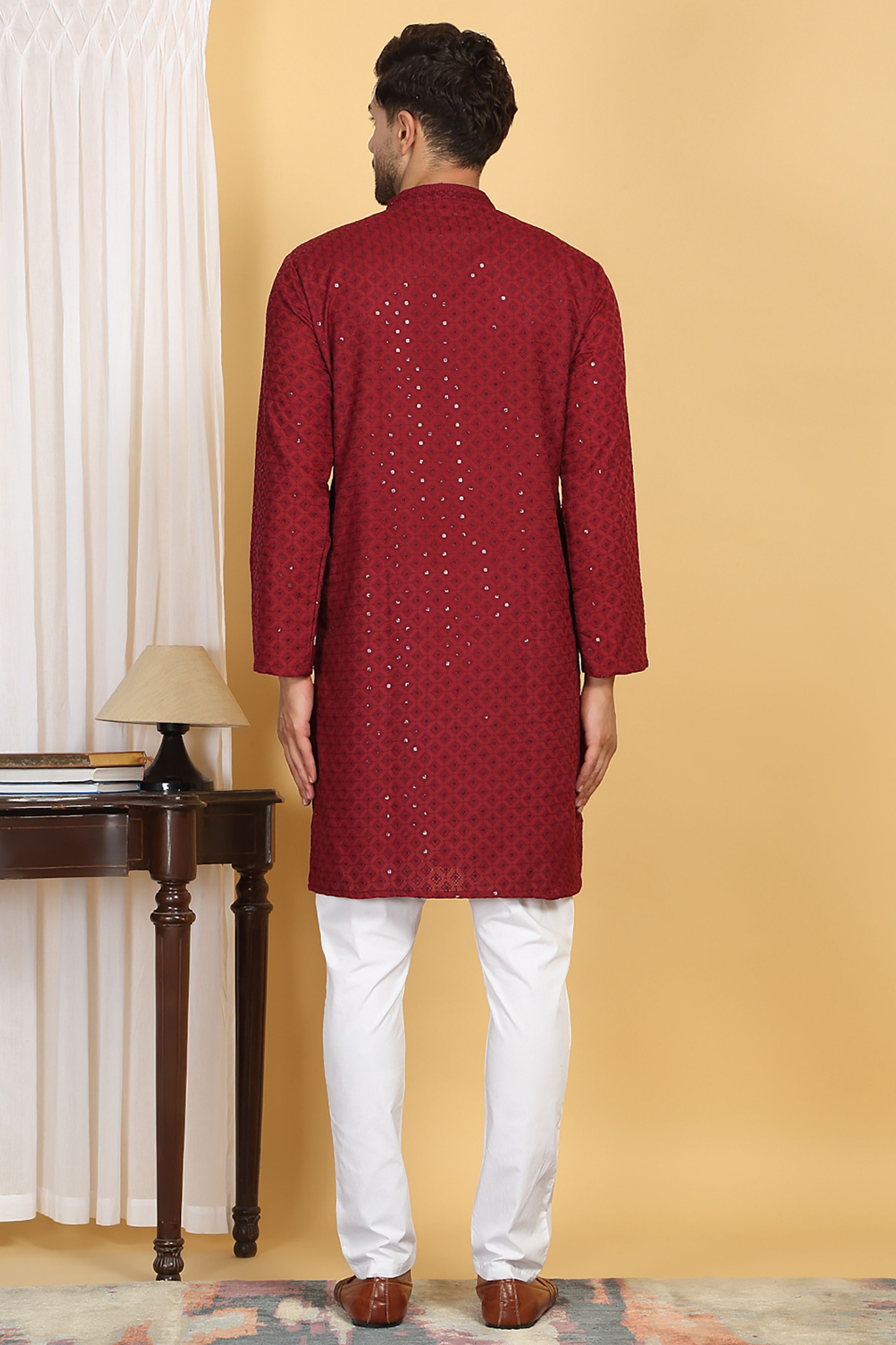 Harshit Red Embroidered Kurta Pants Set