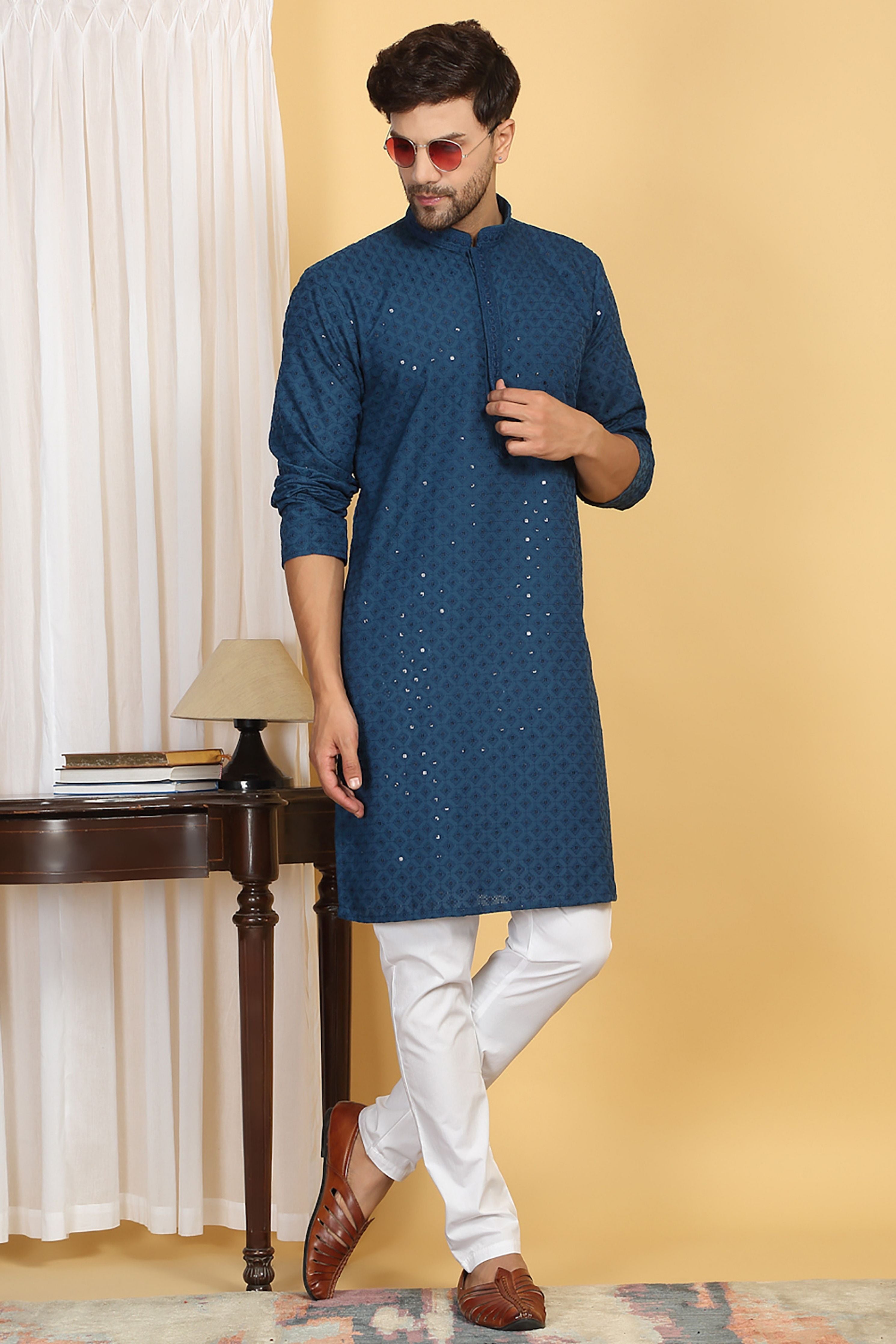 Harshit Blue Embroidered Kurta Pants Set