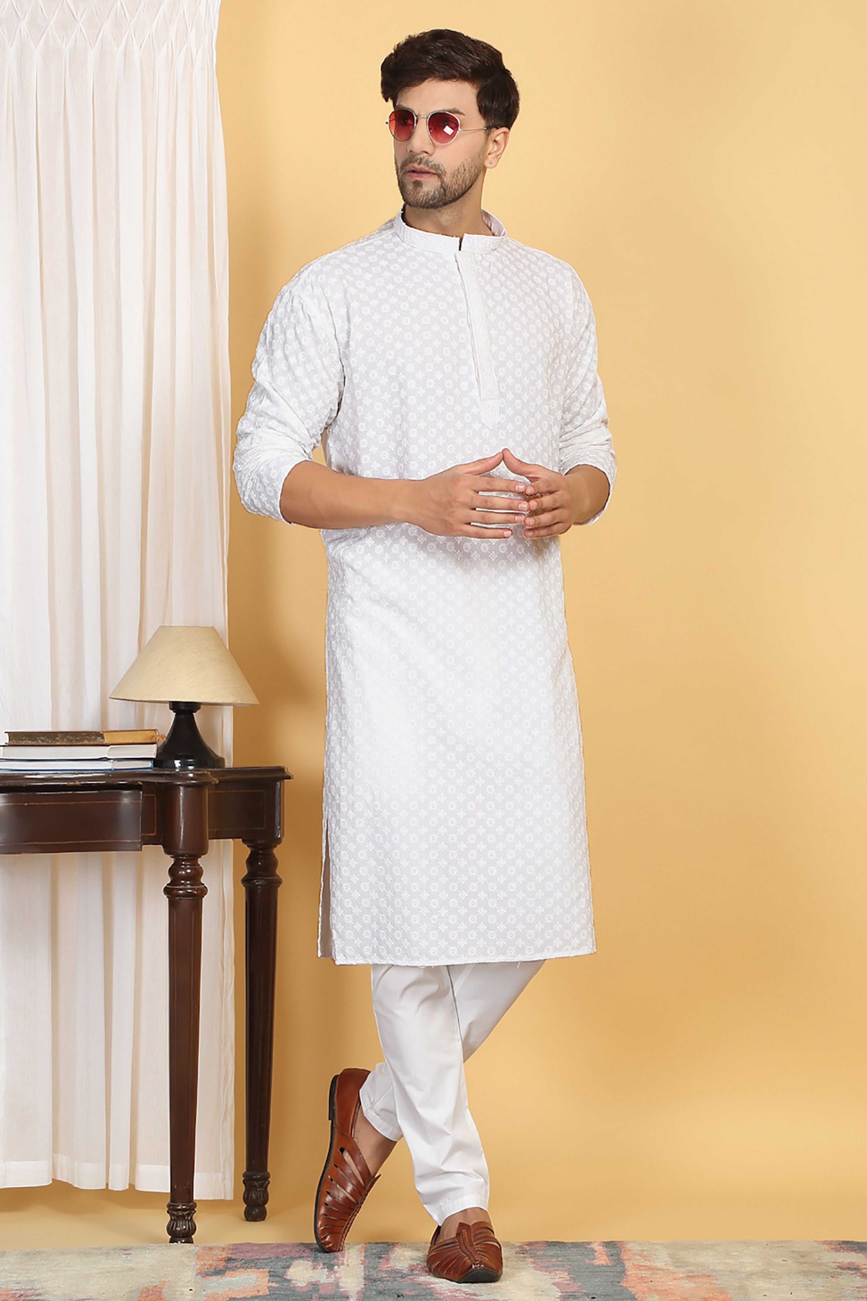 Floral Thread Embroidered Kurta Pajama  Set