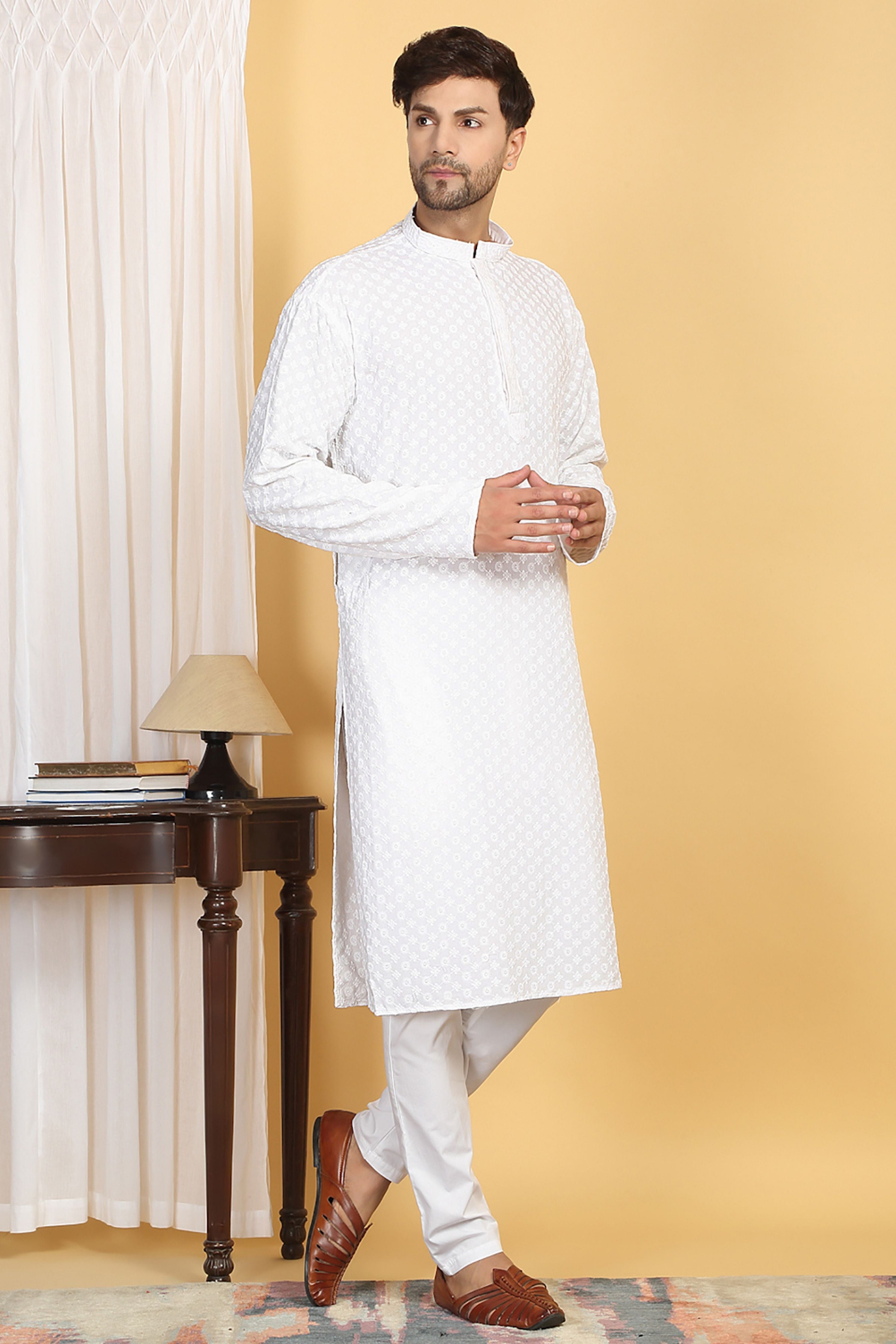 Floral Thread Embroidered Kurta Pajama  Set