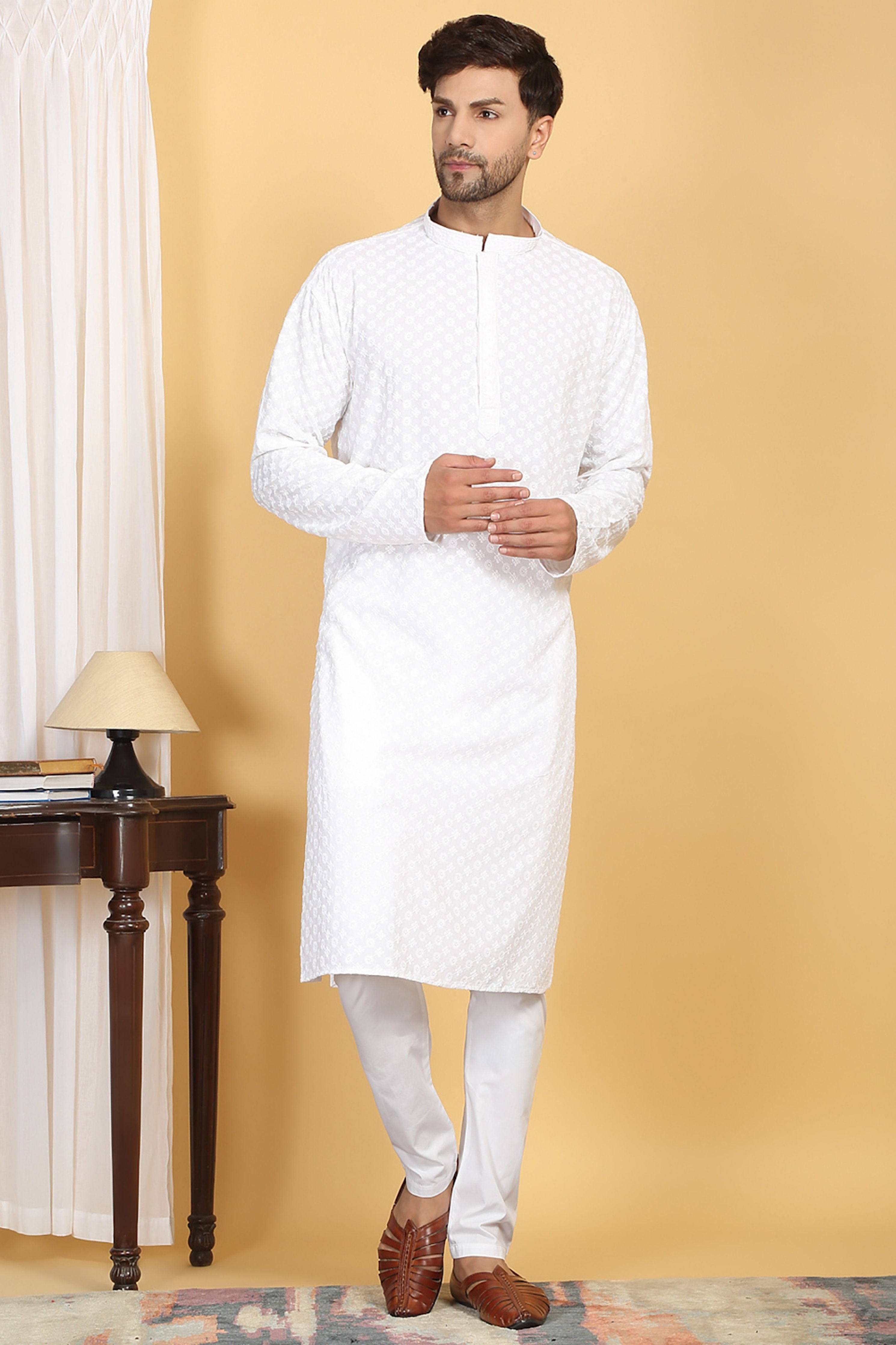 Floral Thread Embroidered Kurta Pajama  Set
