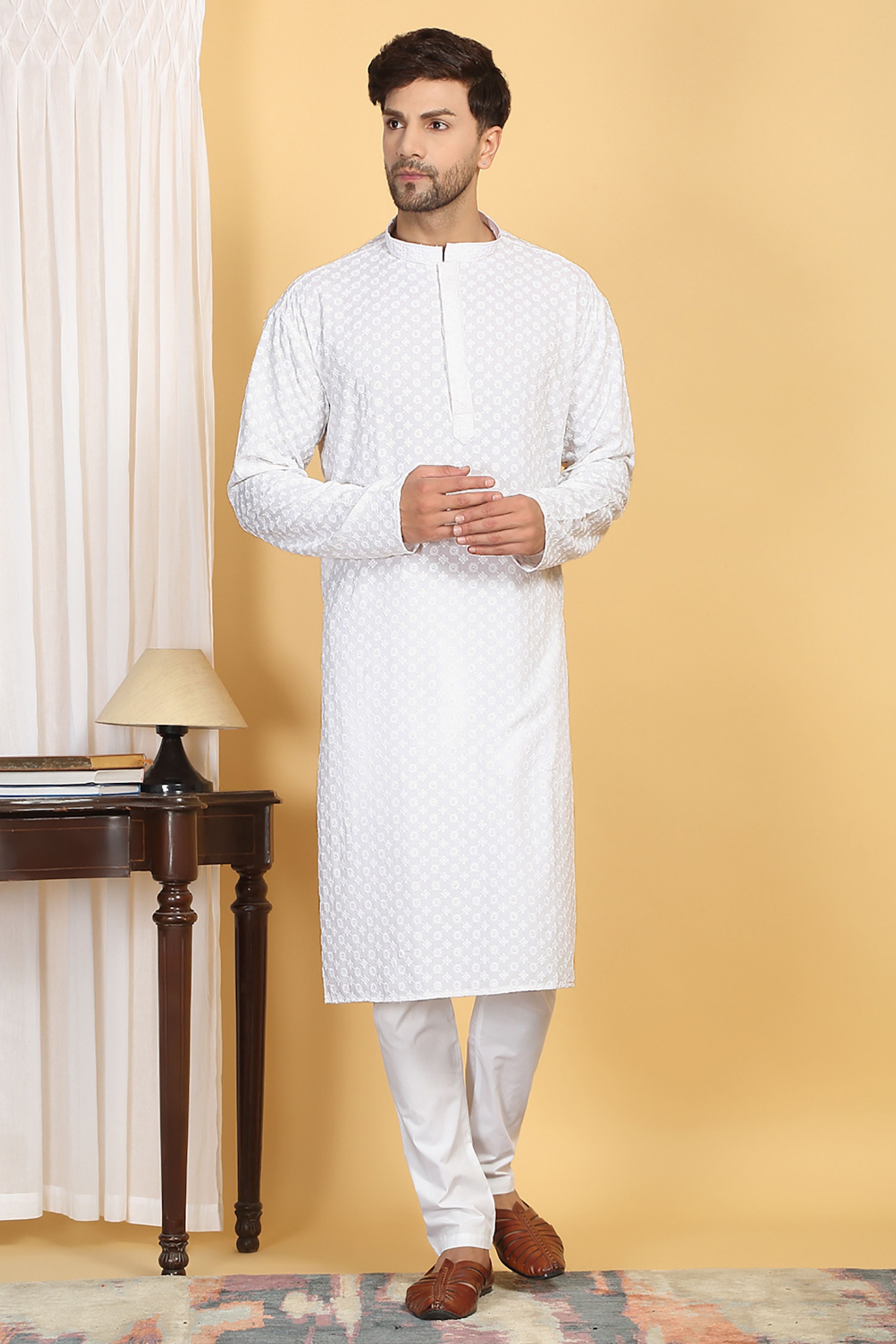 Floral Thread Embroidered Kurta Pajama  Set