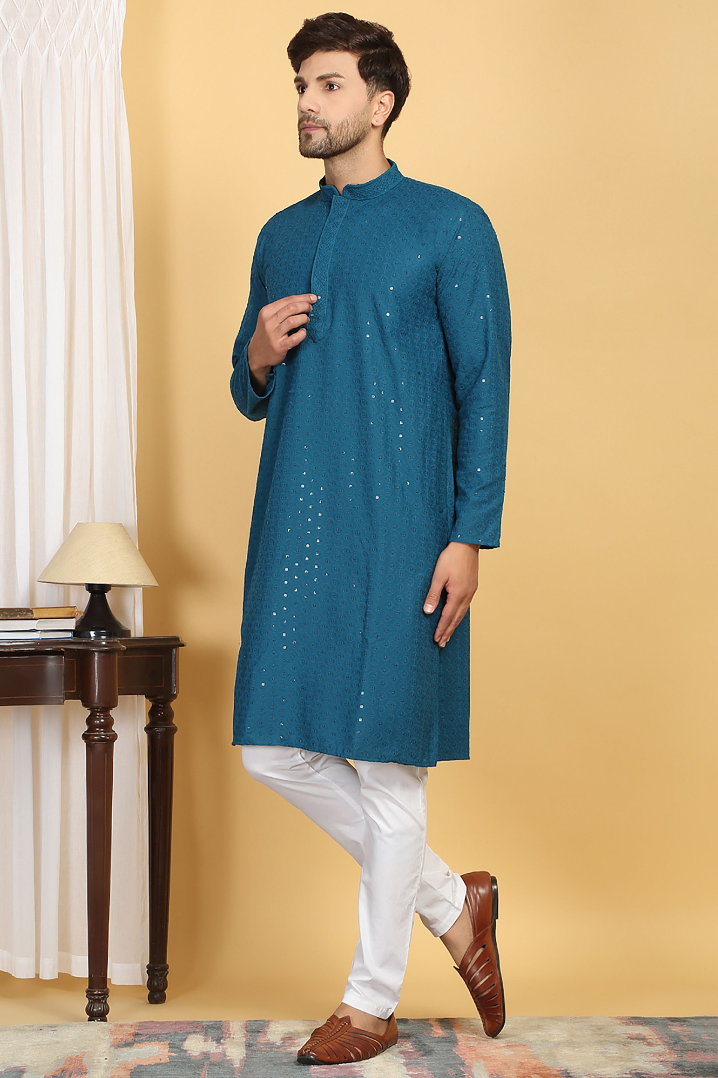 Aham Thread Embroidered Kurta Churidaar Set