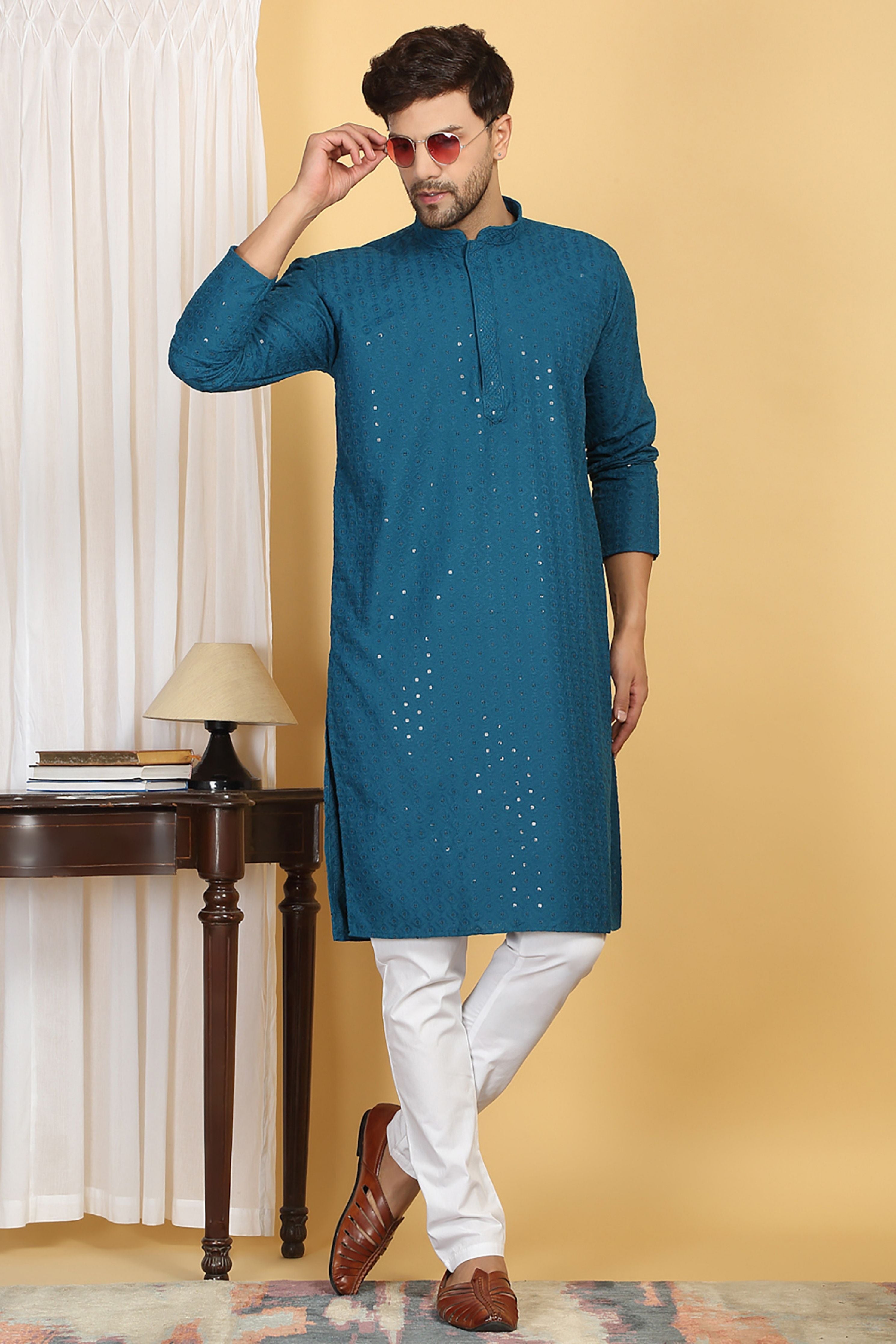 Aham Thread Embroidered Kurta Churidaar Set