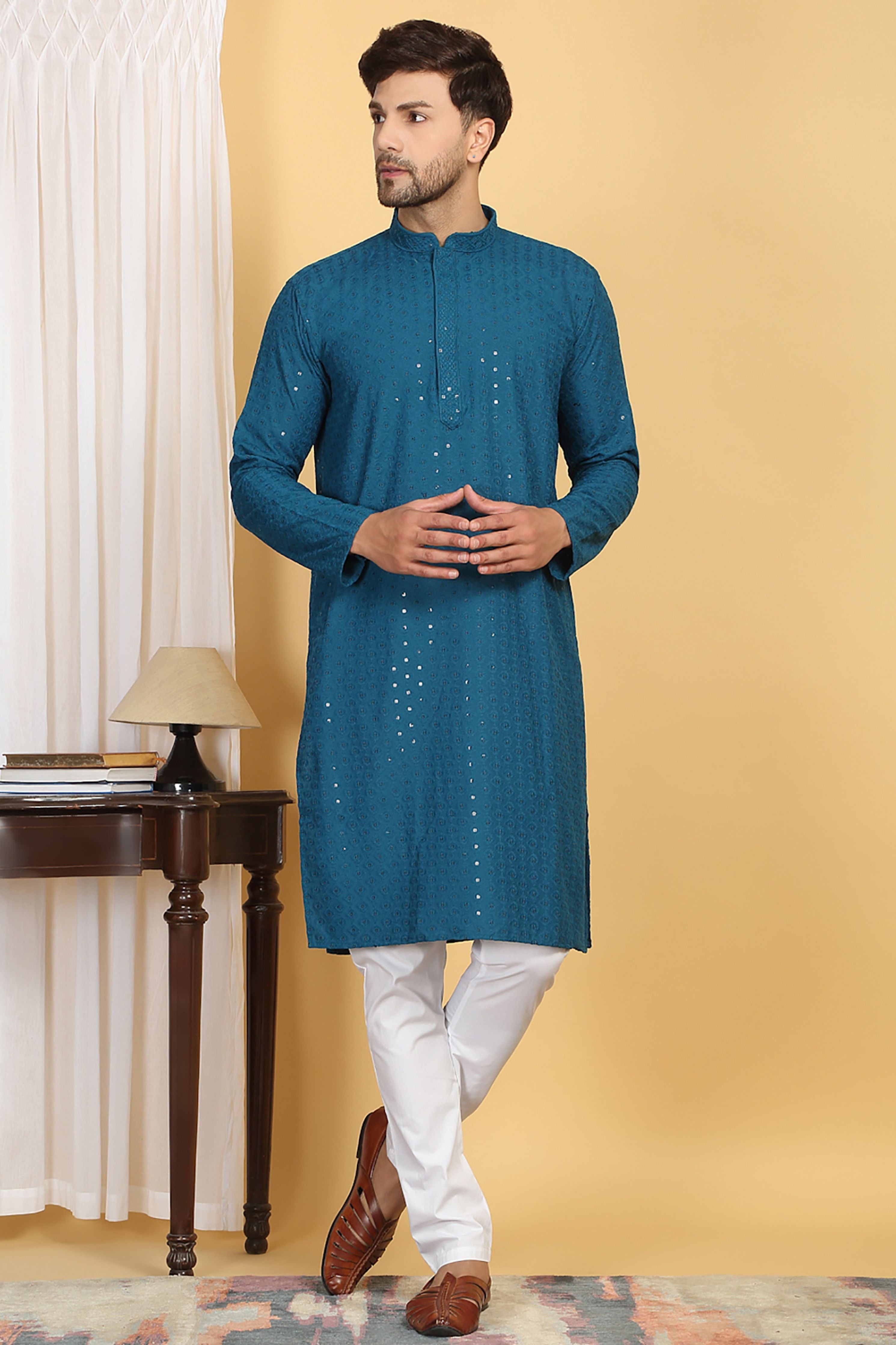 Aham Thread Embroidered Kurta Churidaar Set