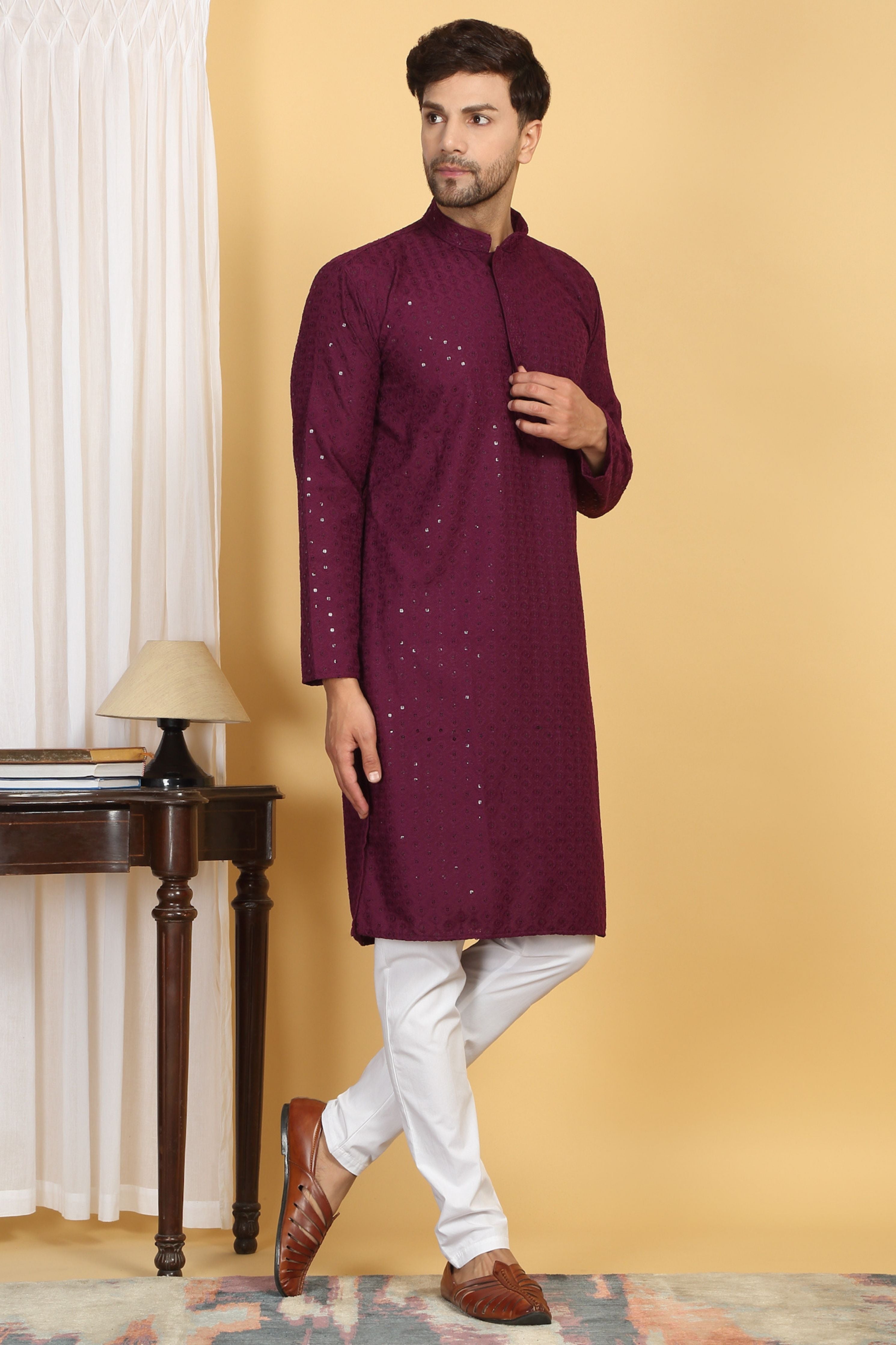 Aham Thread Embroidered Kurta Churidaar Set
