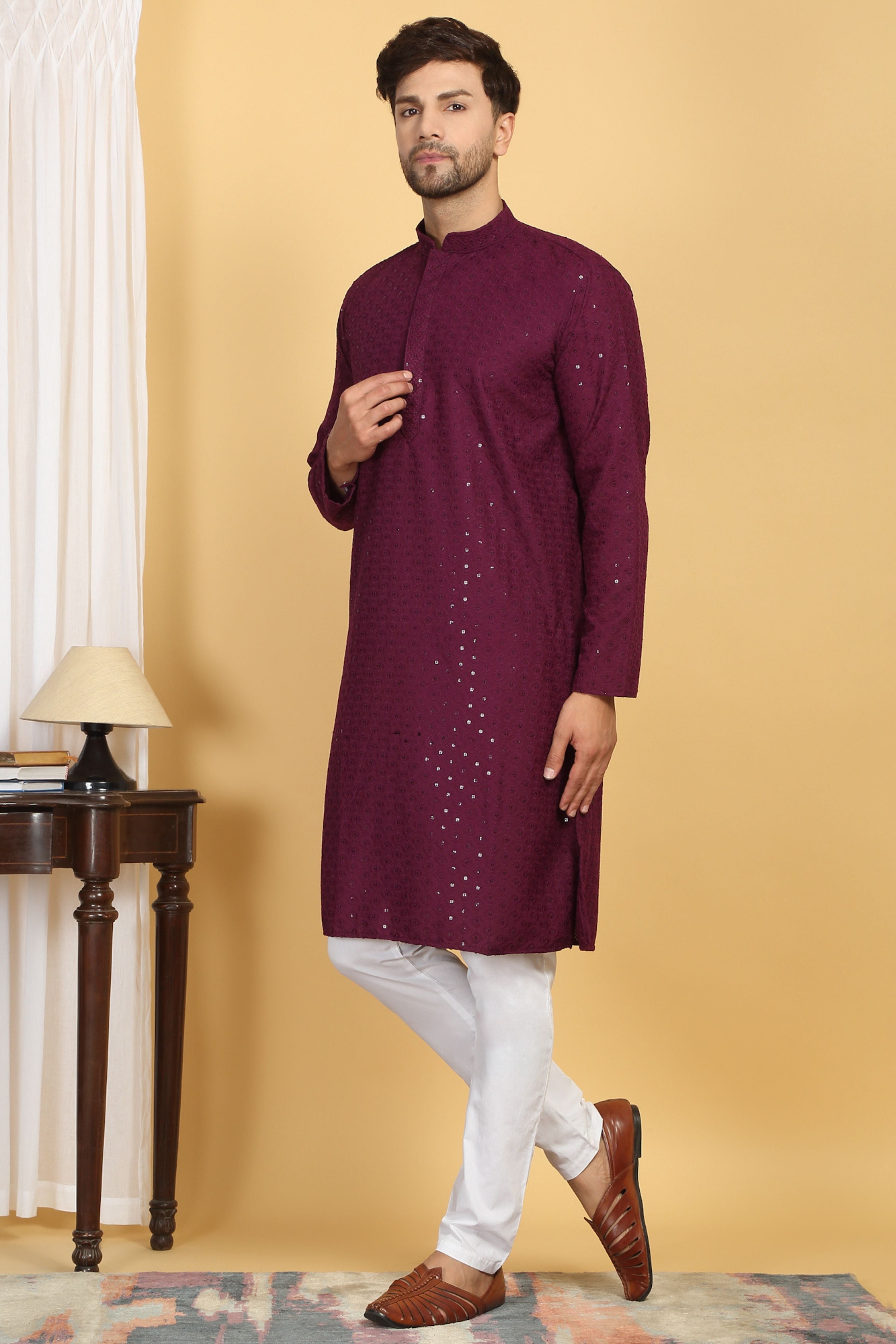 Aham Thread Embroidered Kurta Churidaar Set